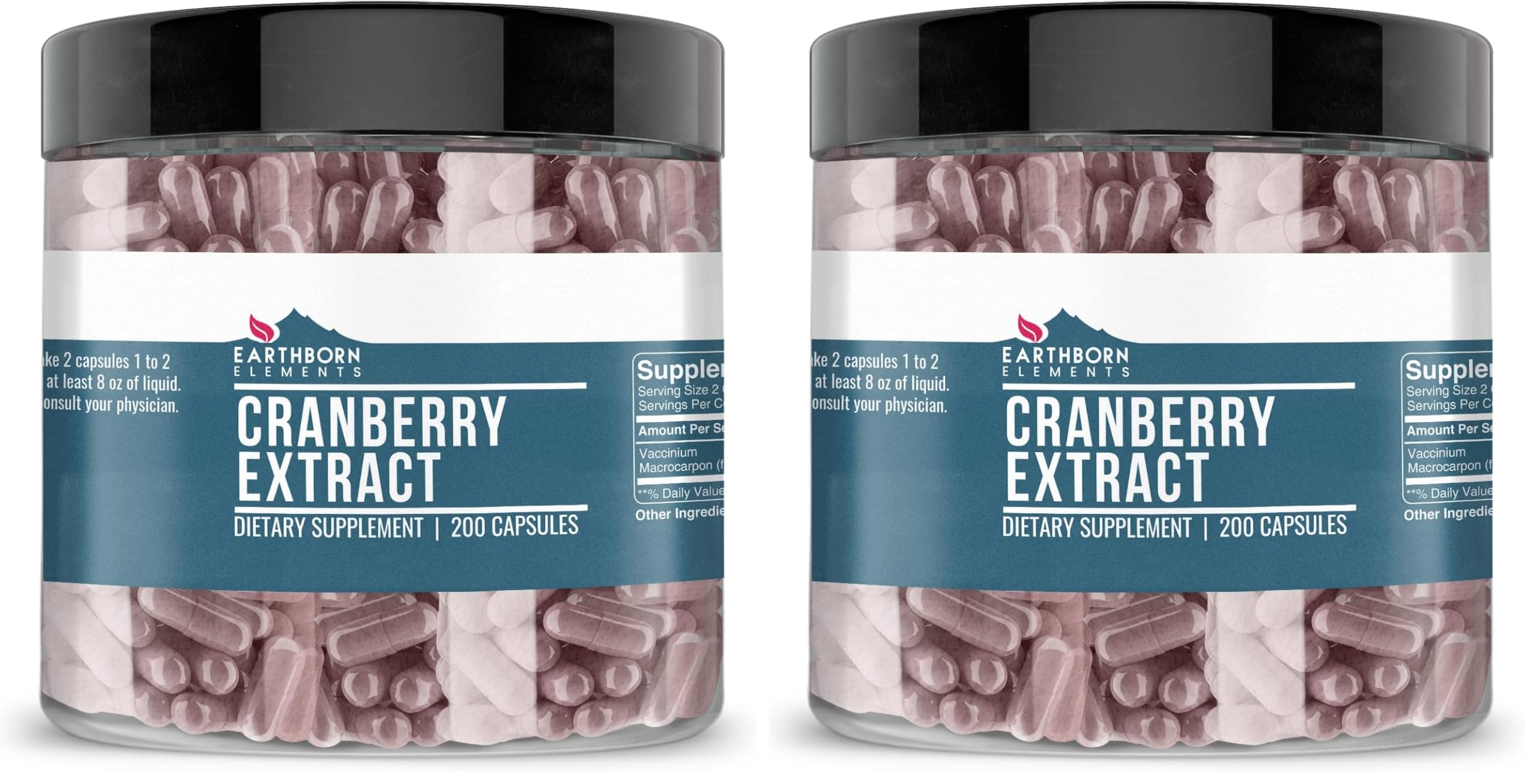 Earthborn Elements Cranberry Extract 200 Capsules – Pure & Undiluted, No Additives (Pack of 2)