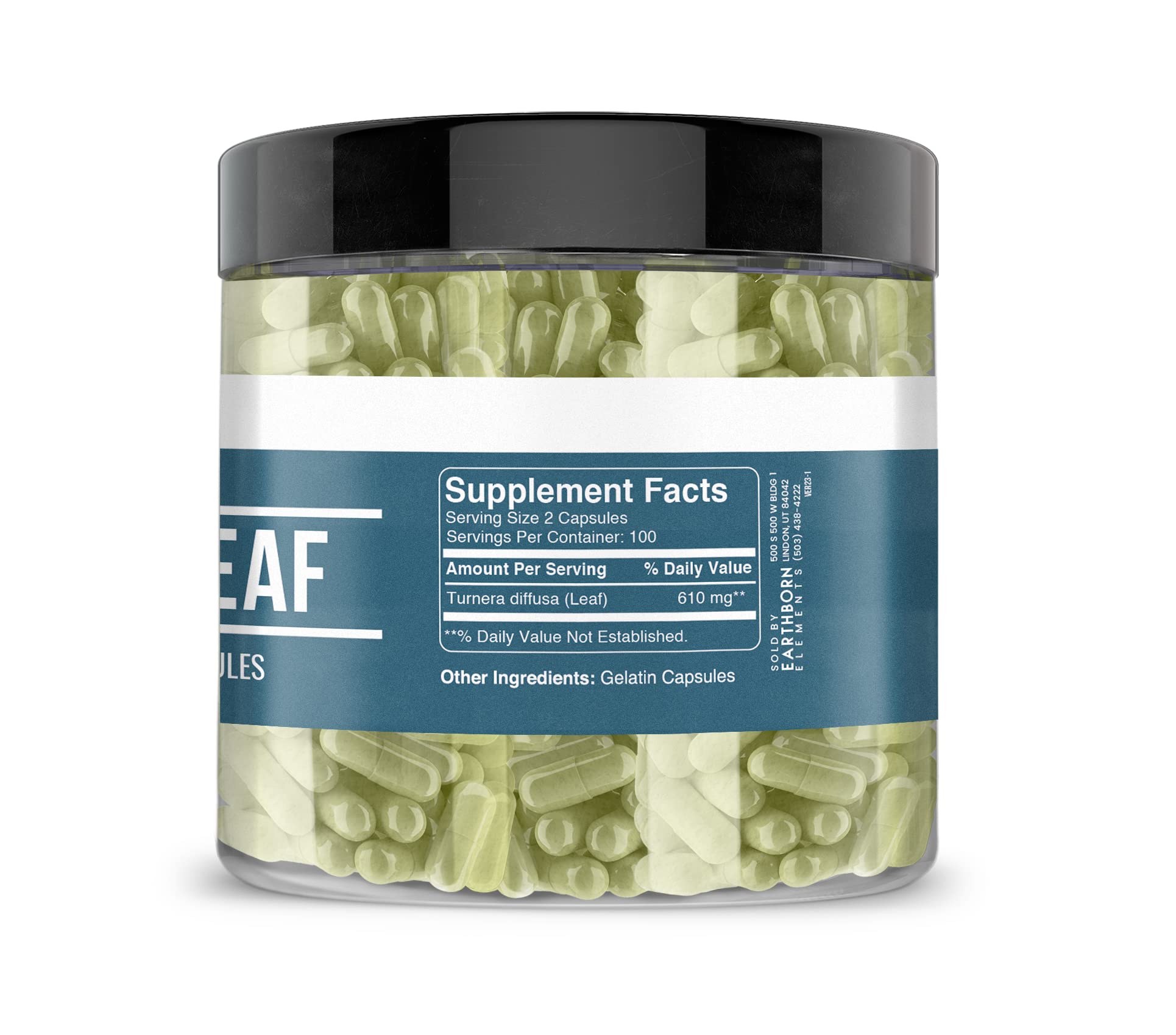 Earthborn Elements Damiana Leaf 200 Capsules | Pure & Undiluted, No Additives