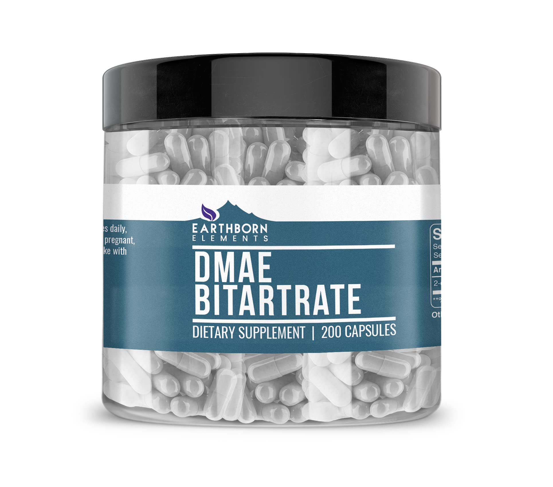 Earthborn Elements DMAE Bitartrate 200 Capsules – Pure, Additive-Free