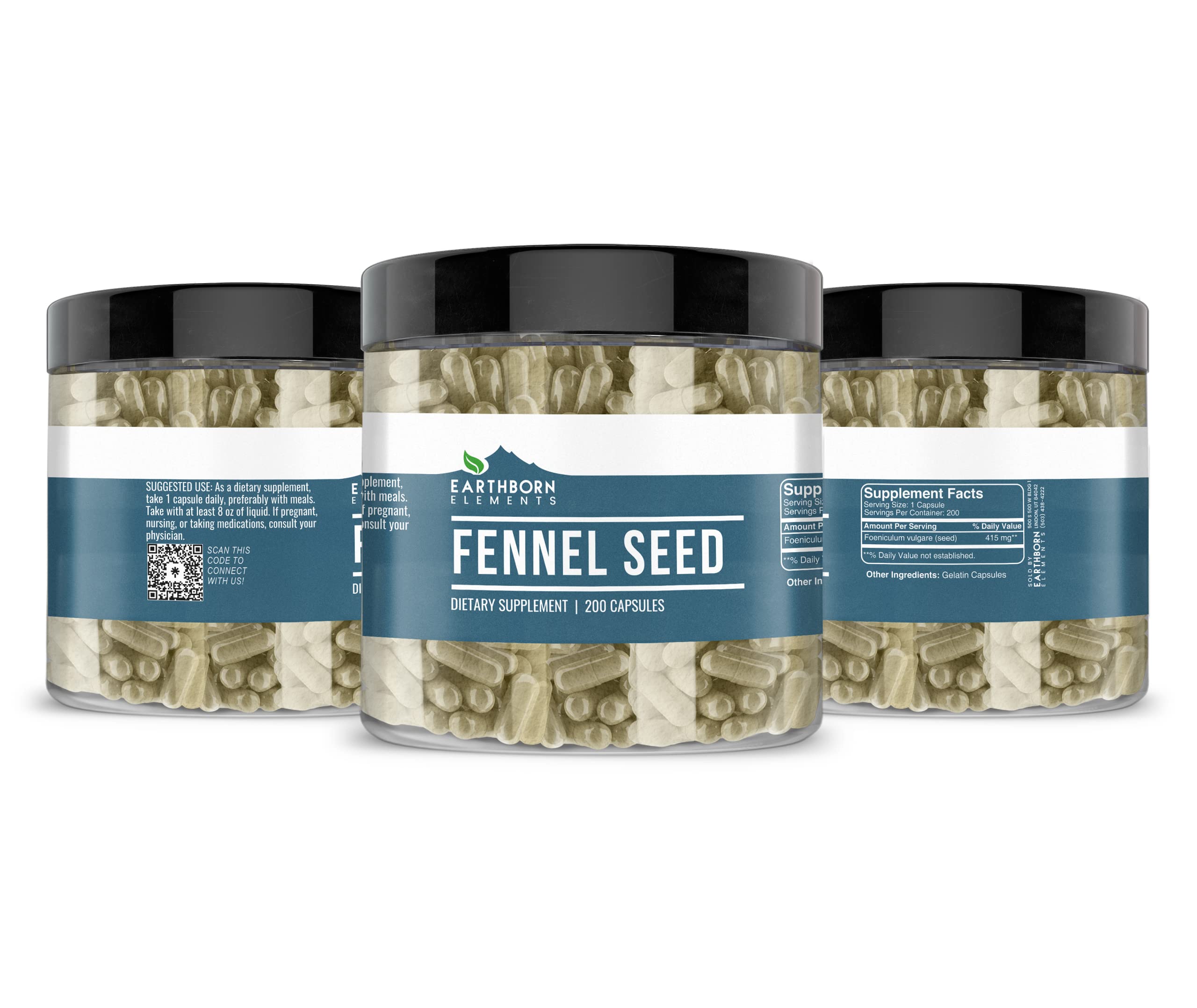 Earthborn Elements Fennel Seed 200 Capsules – Pure, Undiluted, No Additives