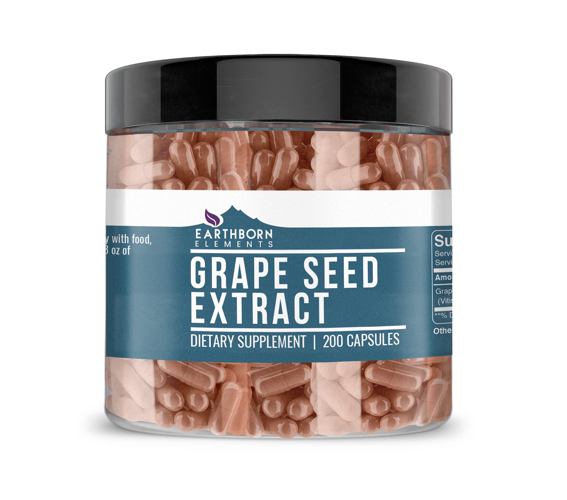 Earthborn Elements Pure Grape Seed Extract - 200 Capsules | Pure & Undiluted, No Additives