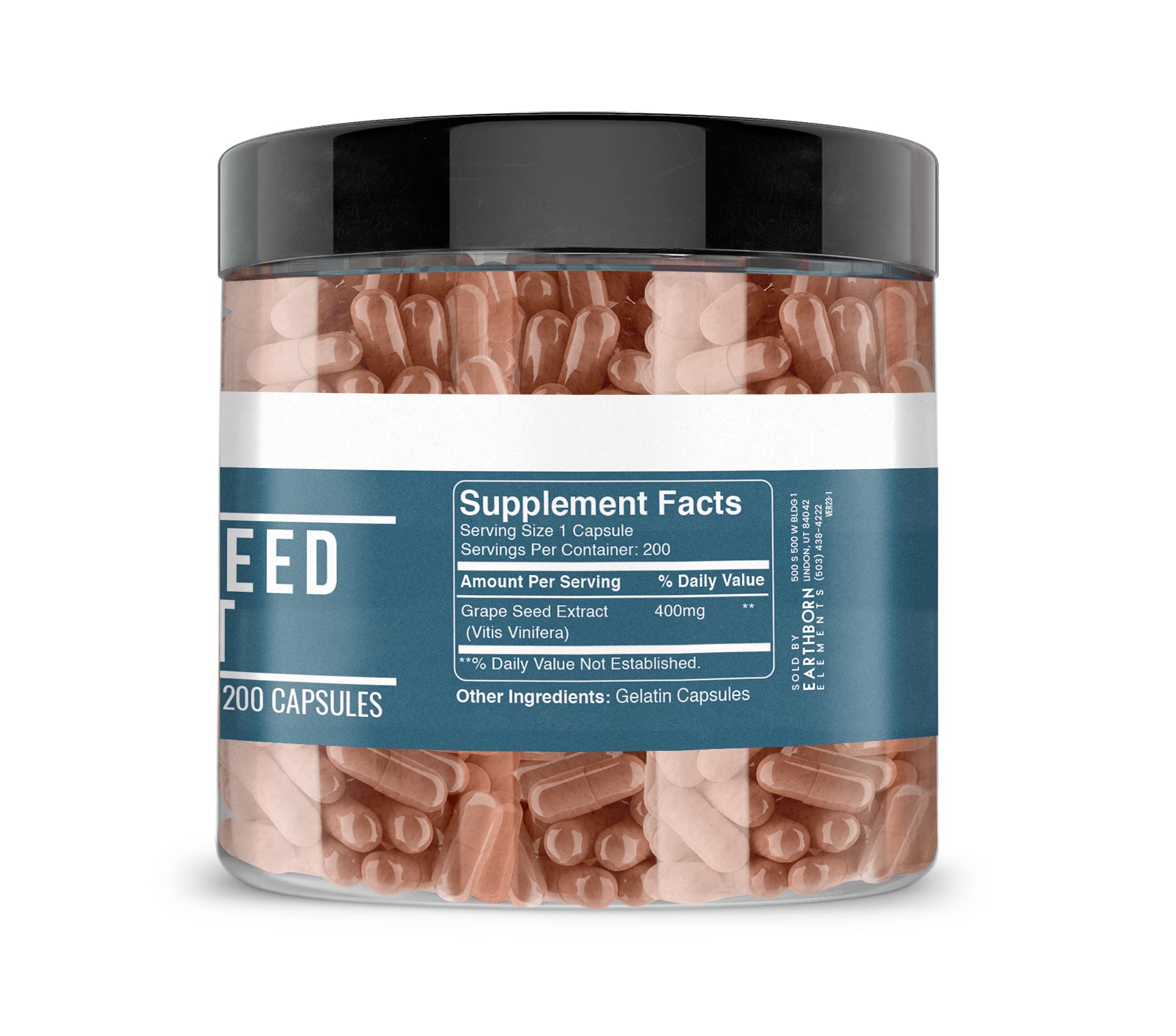 Earthborn Elements Pure Grape Seed Extract - 200 Capsules | Pure & Undiluted, No Additives
