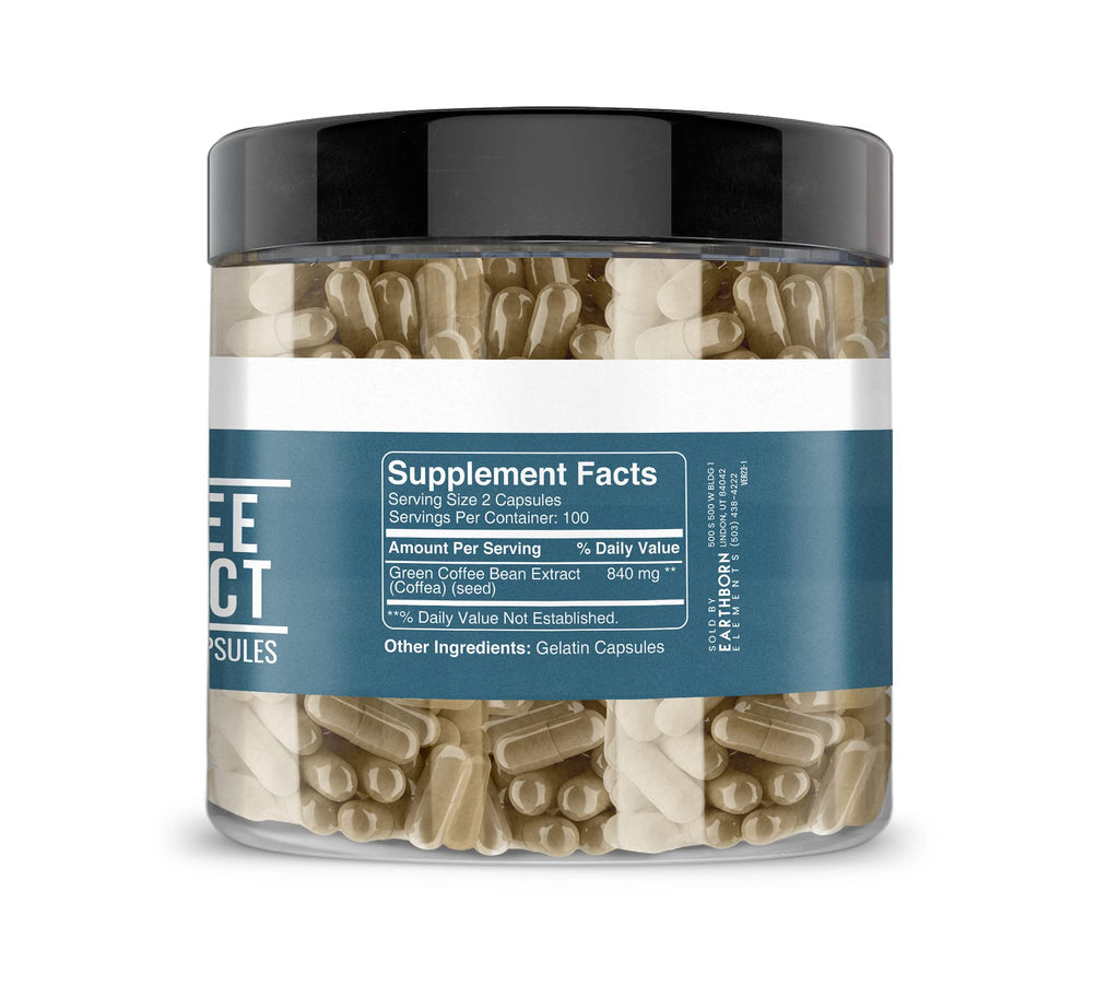Earthborn Elements Green Coffee Bean Extract - 200 Capsules | Pure & Undiluted