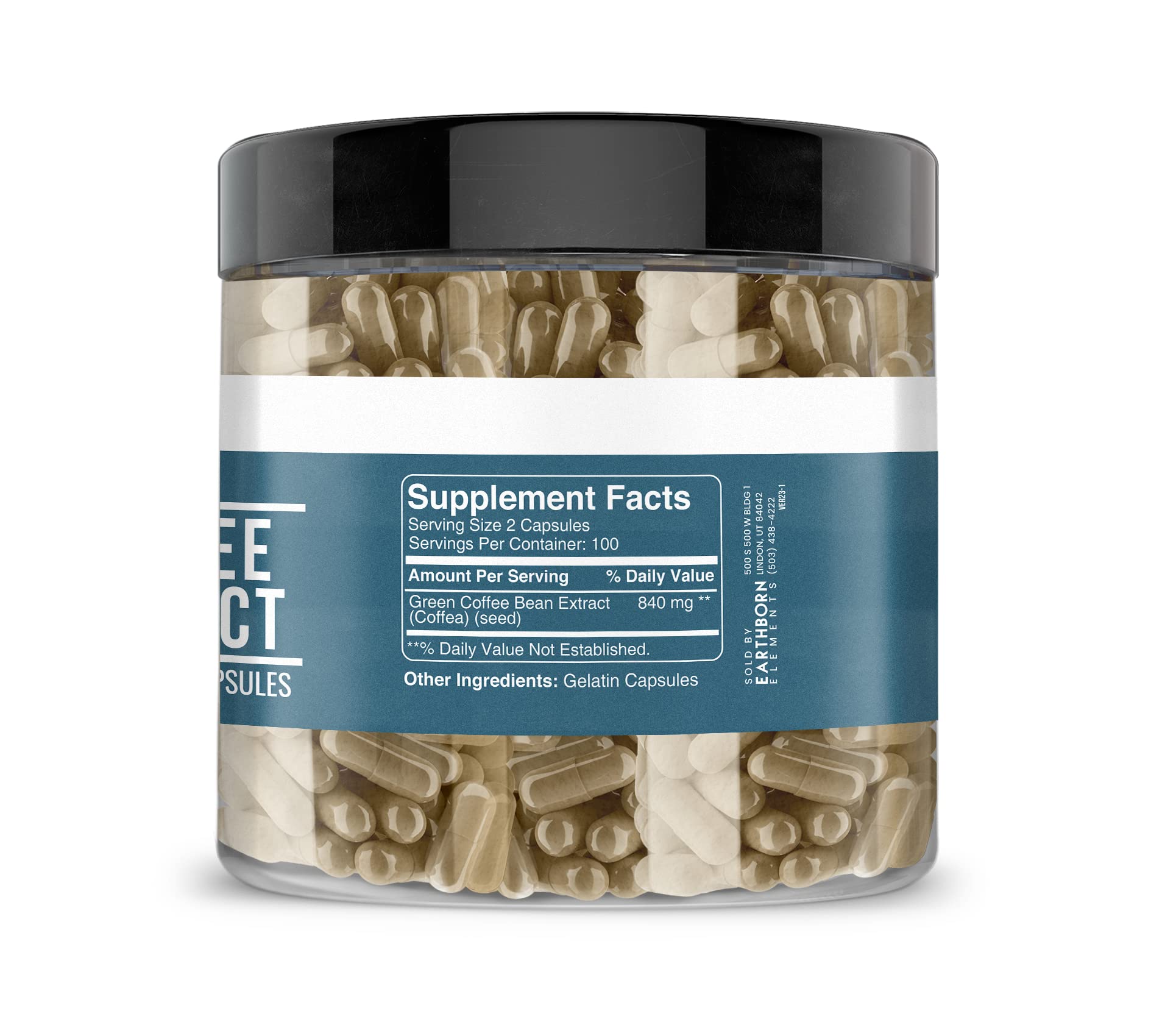 Earthborn Elements Green Coffee Bean Extract - 200 Capsules | Pure & Undiluted