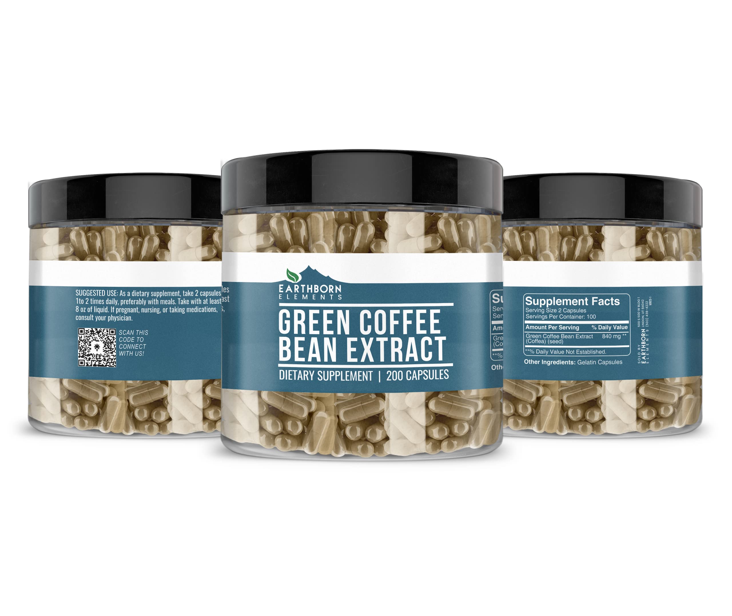 Earthborn Elements Green Coffee Bean Extract - 200 Capsules | Pure & Undiluted