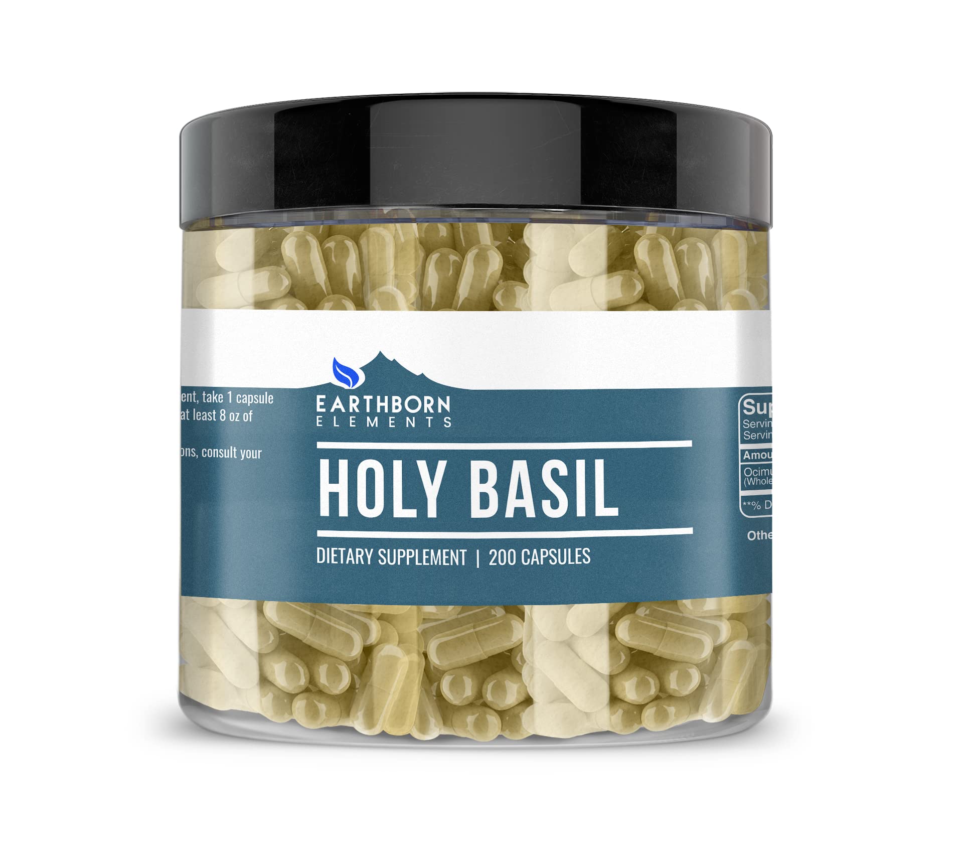 Earthborn Elements Holy Basil Capsules – 200 Count | Pure & Undiluted, No Additives