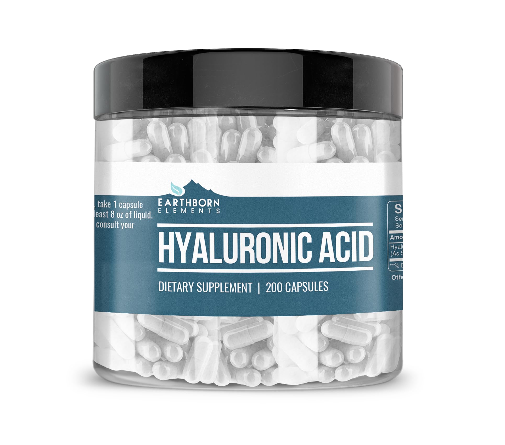 Earthborn Elements Hyaluronic Acid 200 Capsules – Pure & Undiluted, No Additives