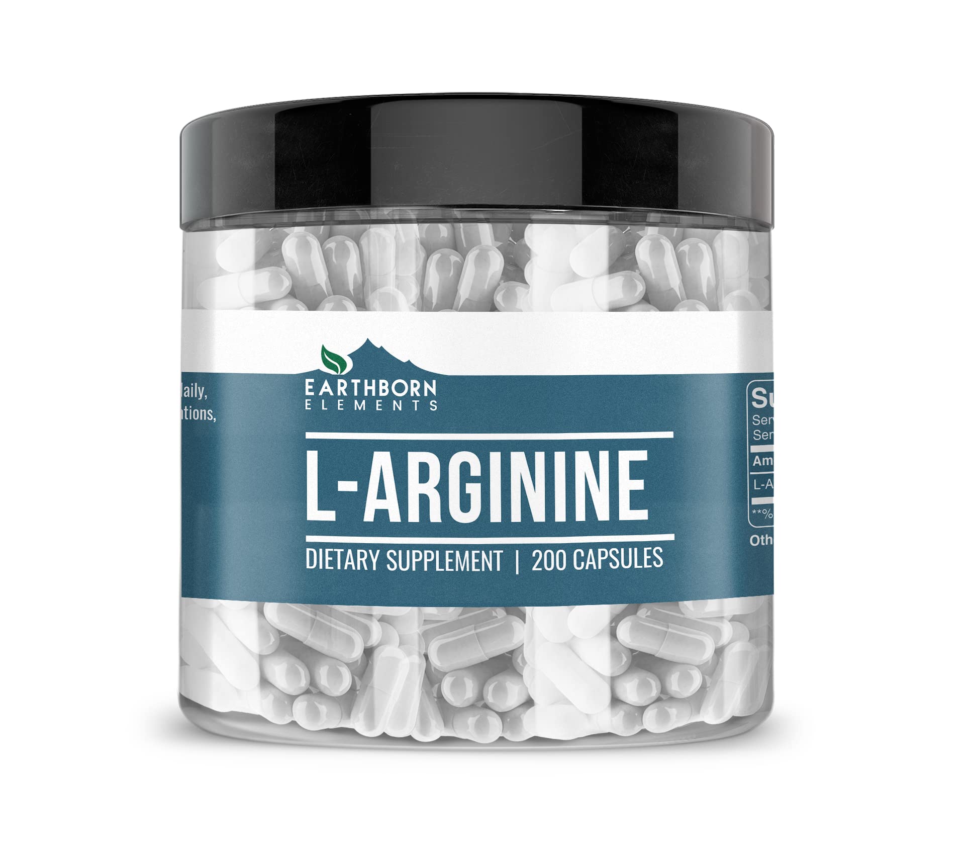 Earthborn Elements L-Arginine – Pure & Undiluted, No Additives (200 Capsules)