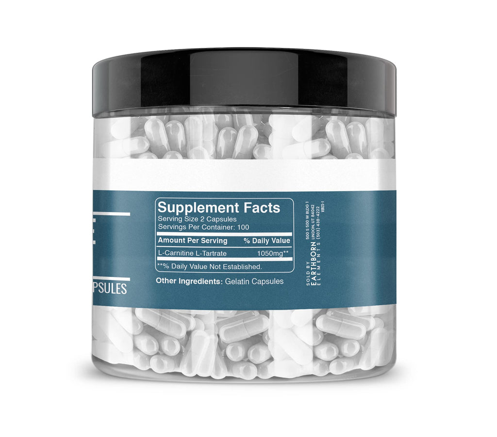 Earthborn Elements L-Carnitine Tartrate 200 Capsules — Gluten-Free & Undiluted