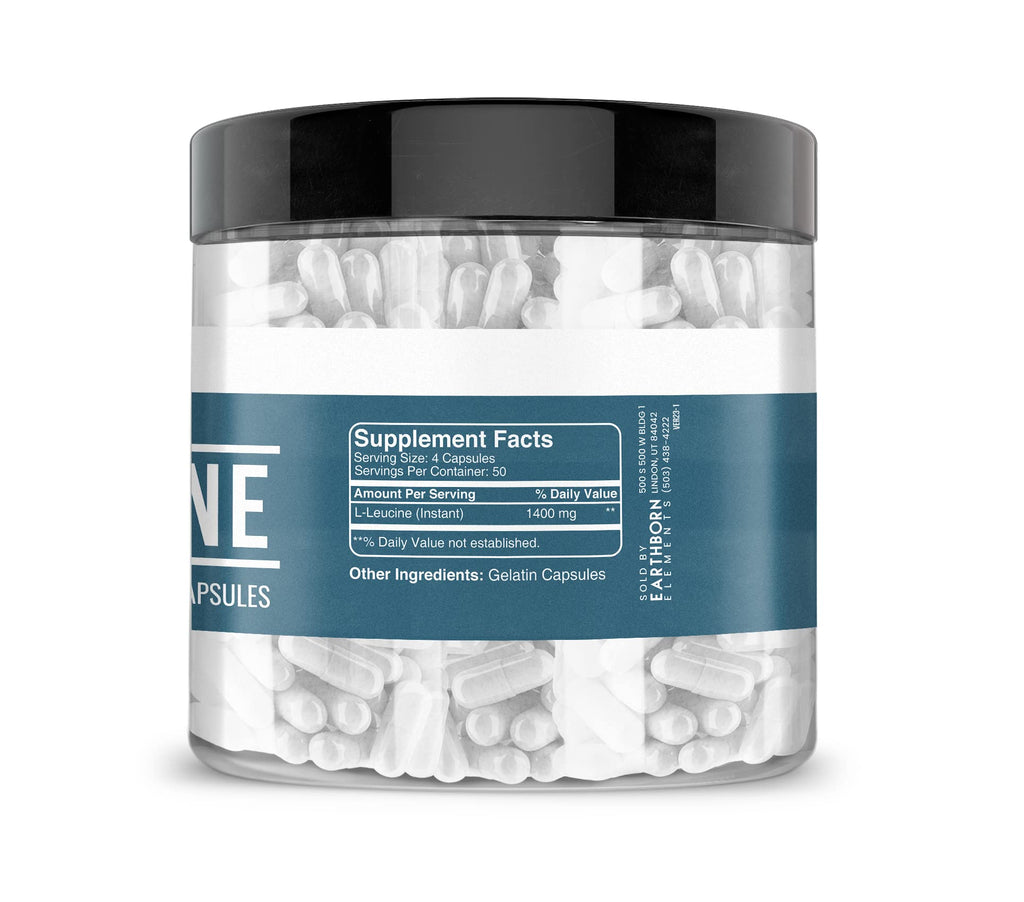Earthborn Elements L-Leucine 200 Capsules – Pure, Undiluted, No Additives