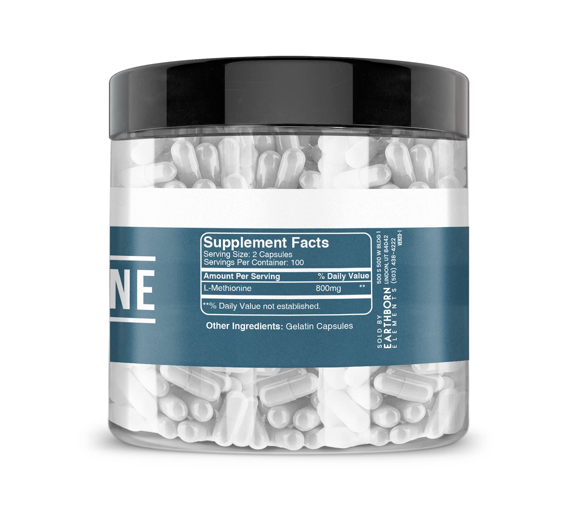 Earthborn Elements L-Methionine 200 Capsules – Pure & Undiluted, No Additives
