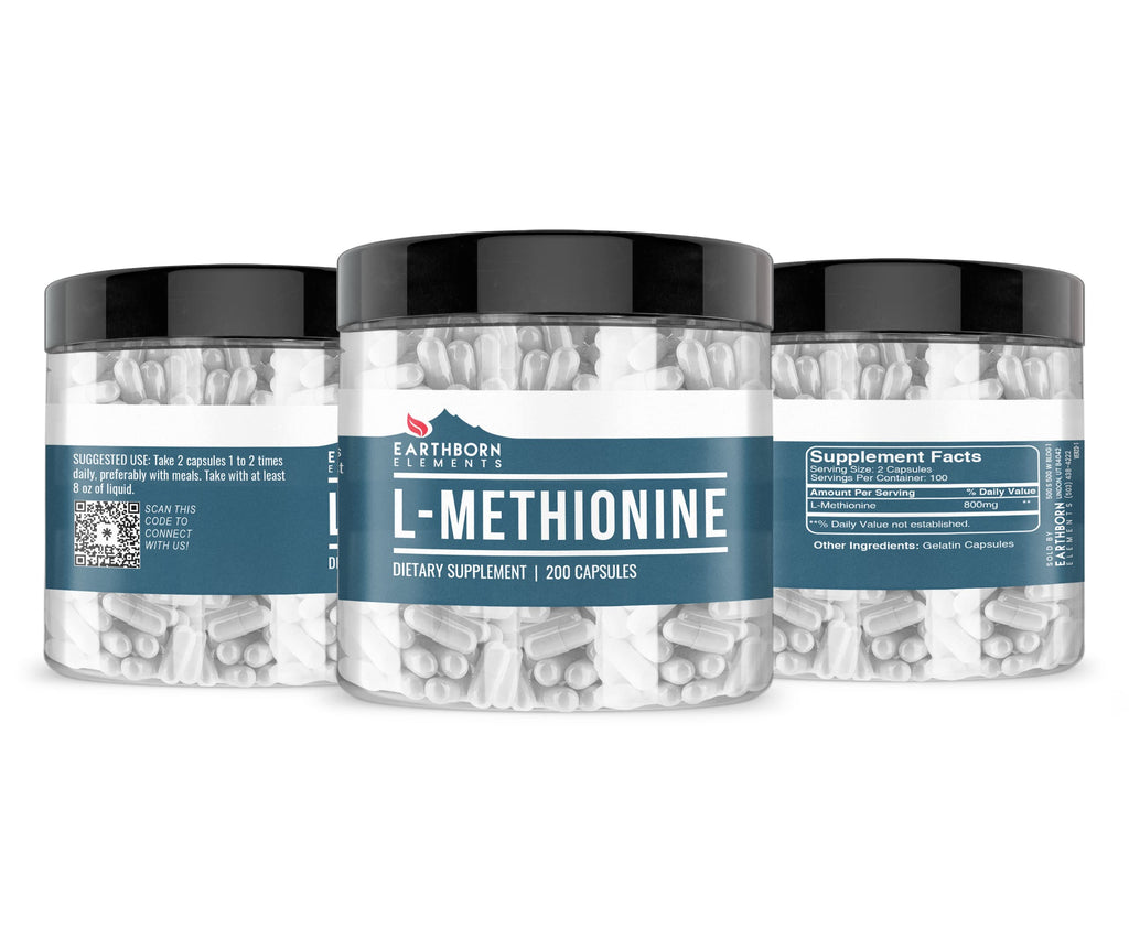 Earthborn Elements L-Methionine 200 Capsules – Pure & Undiluted, No Additives
