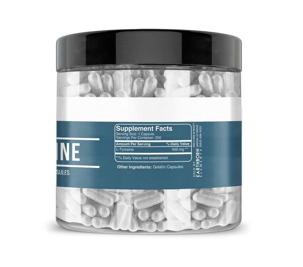 Earthborn Elements L-Tyrosine 200 Capsules | Pure & Undiluted | No Additives