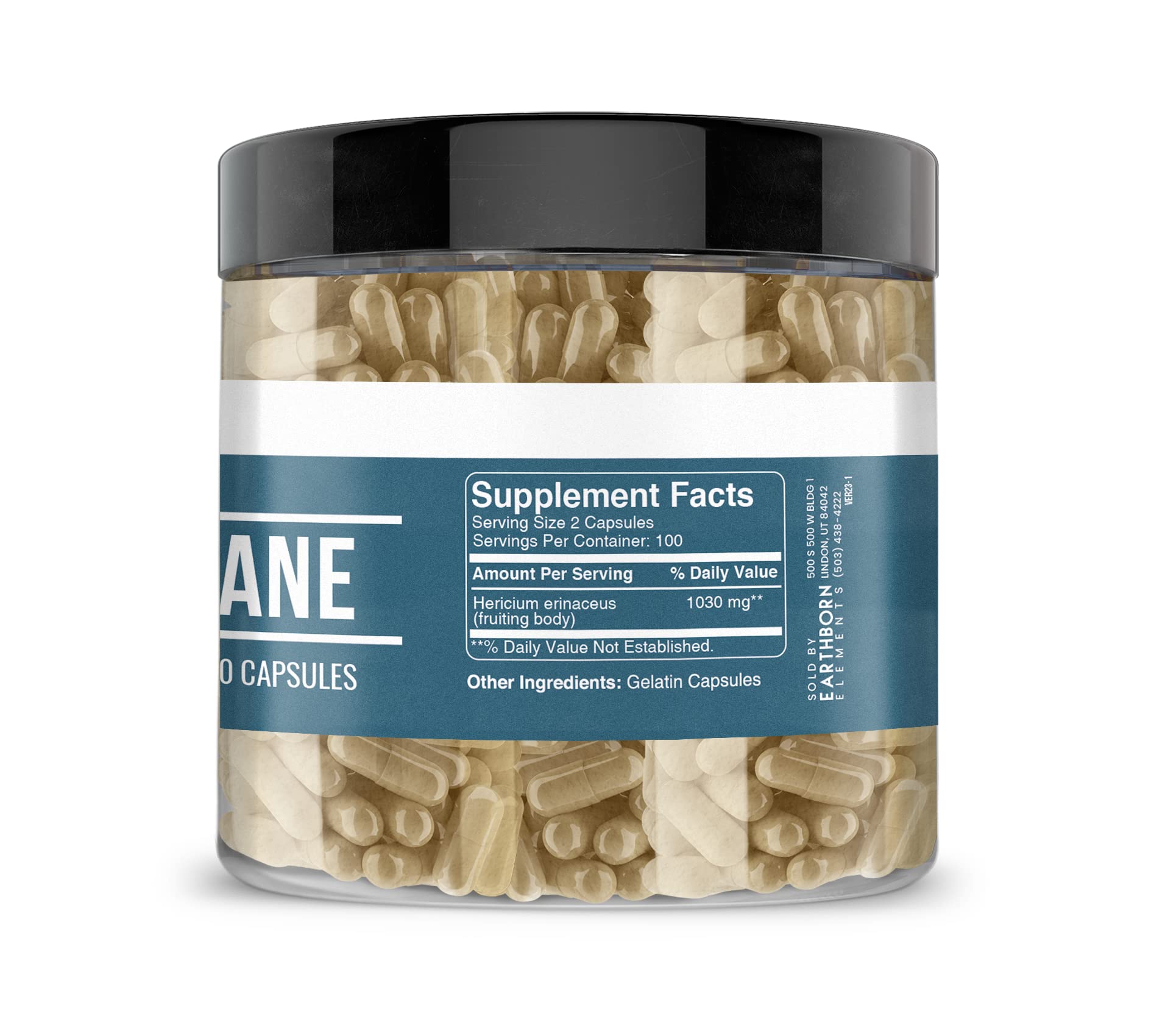 Earthborn Elements Lion’s Mane 200 Capsules – Pure & Undiluted, No Additives