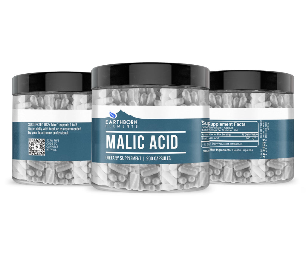 Earthborn Elements Malic Acid 200 Capsules - Pure & Undiluted