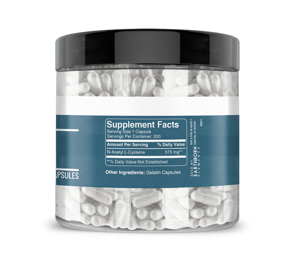 Earthborn Elements NAC N-Acetyl L-Cysteine 200 Capsules – Pure & Undiluted