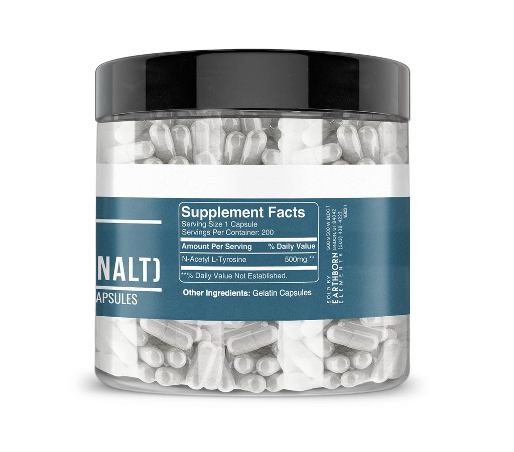 Earthborn Elements N-Acetyl L-Tyrosine (NALT) - 200 Capsules | Pure & Undiluted, No Additives
