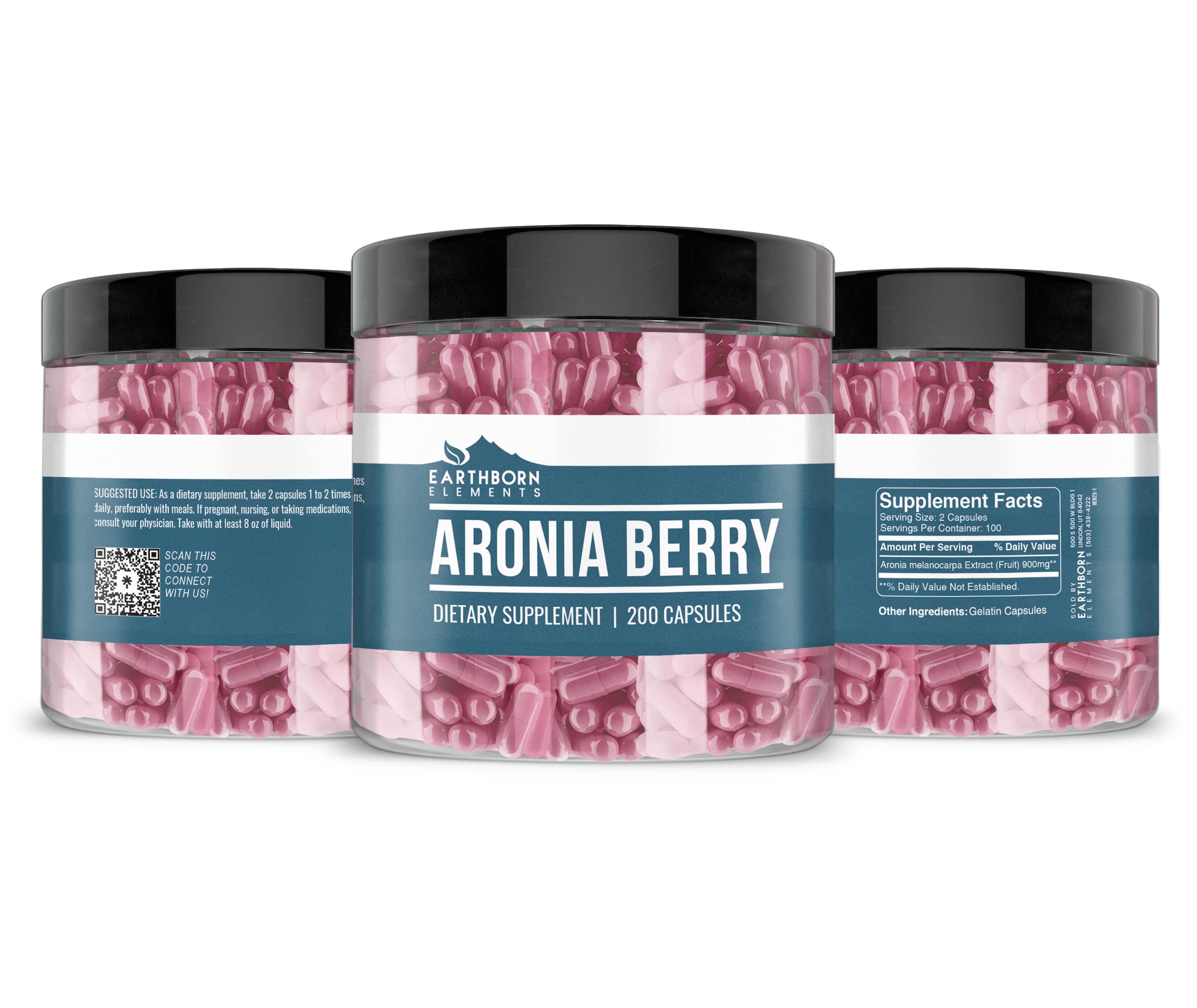 Earthborn Elements Aronia Berry 200 Capsules – Pure & Undiluted, No Additives