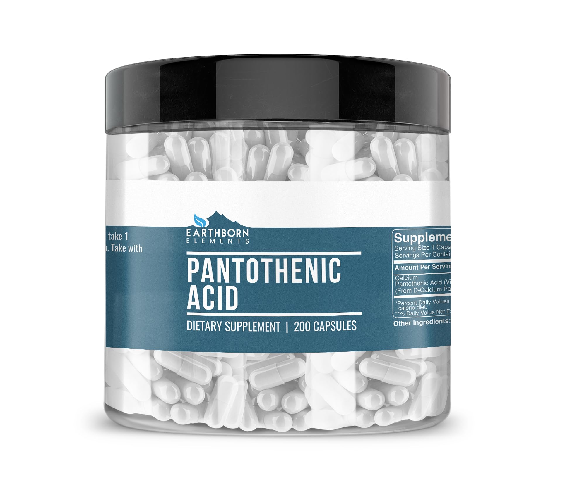 Earthborn Elements Pantothenic Acid 200 Capsules – Pure Vitamin B5, No Additives