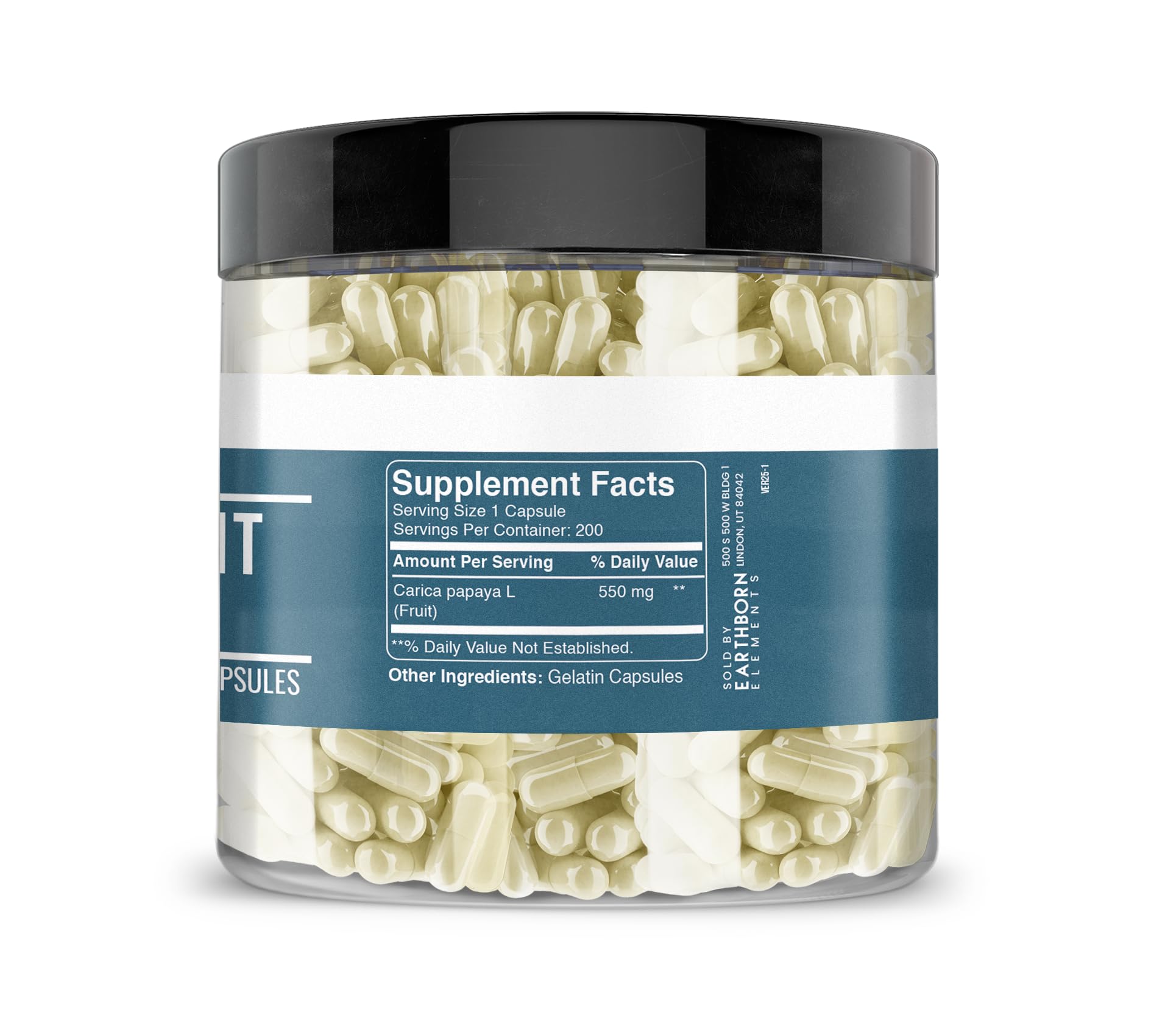 Earthborn Elements Papaya Fruit Extract 200 Capsules - Pure & Undiluted, No Additives