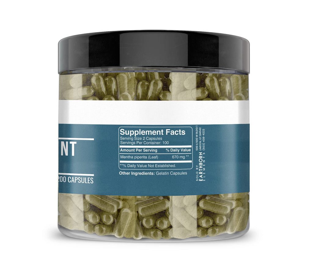 Earthborn Elements Peppermint Leaf 200 Capsules – Pure & Undiluted, No Additives