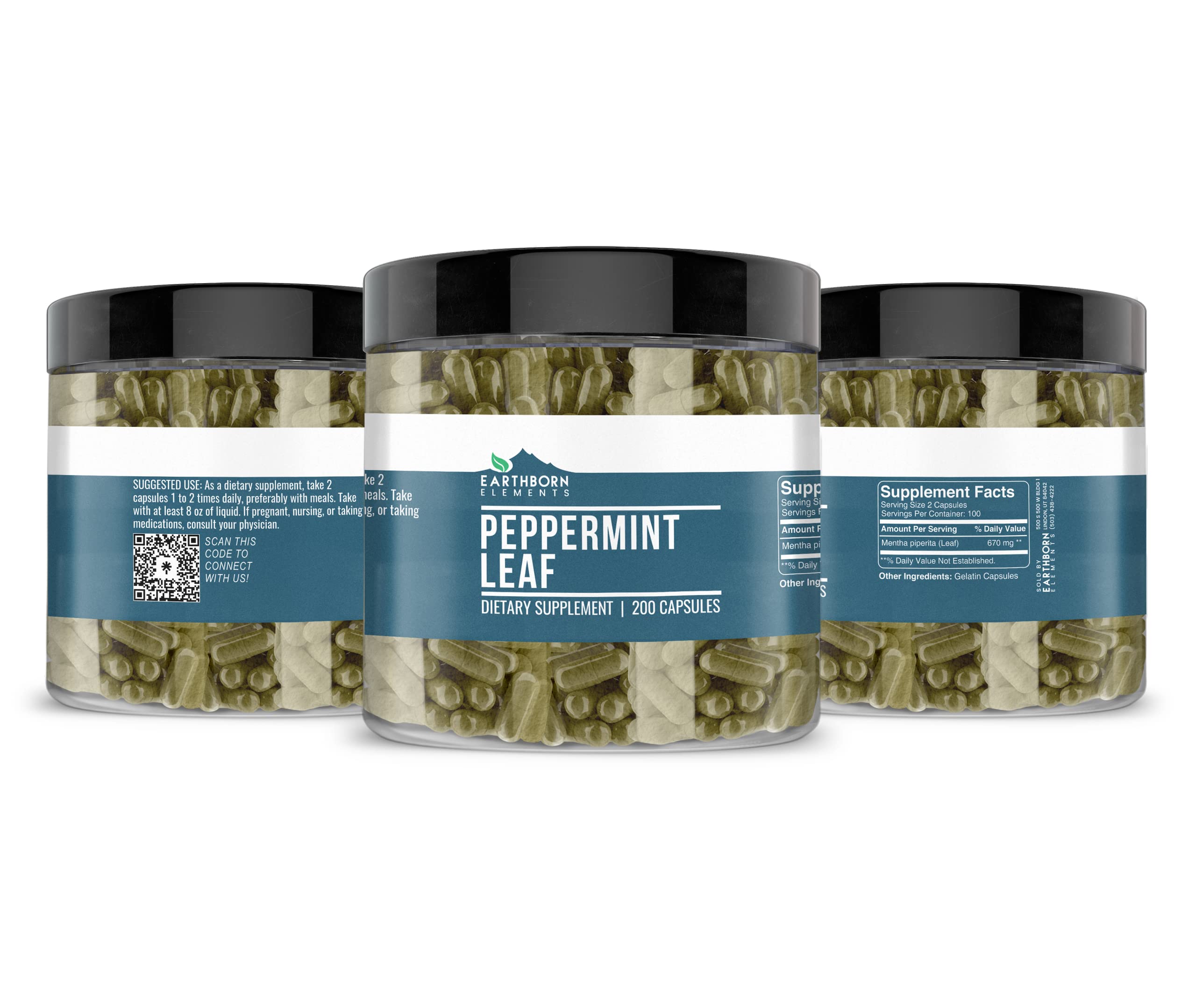 Earthborn Elements Peppermint Leaf 200 Capsules – Pure & Undiluted, No Additives