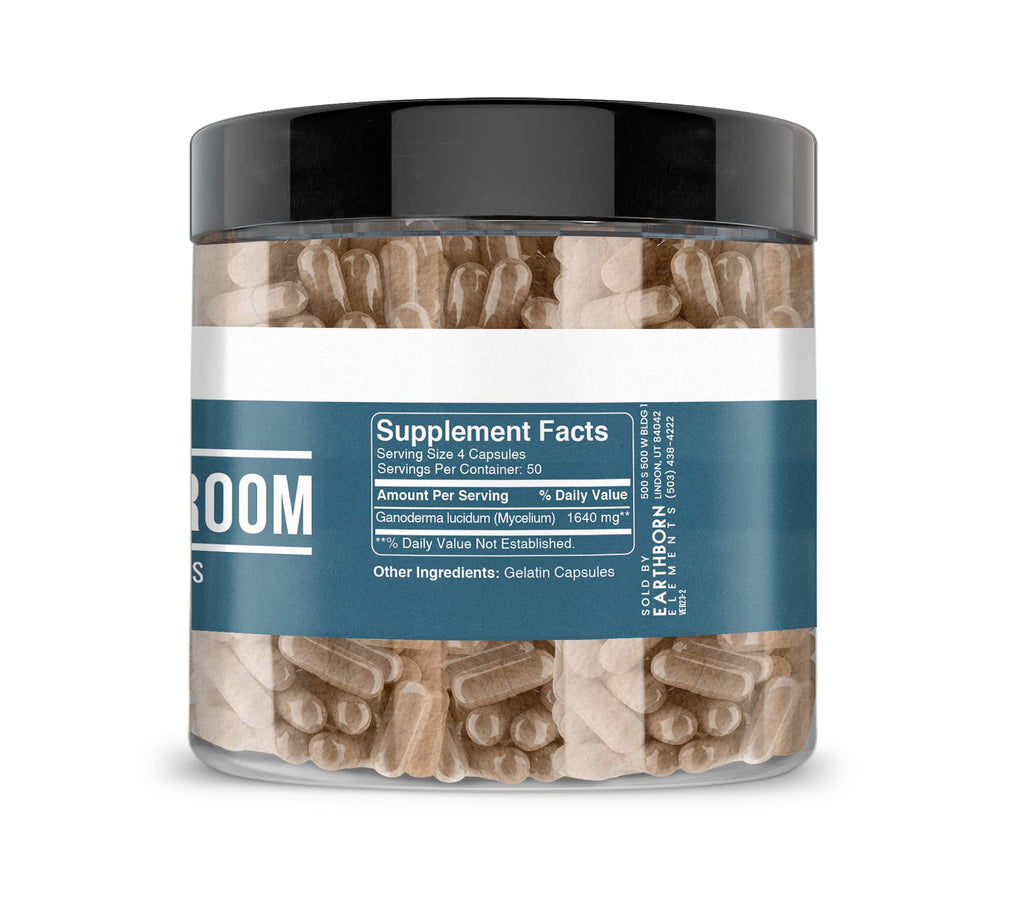 Earthborn Elements Reishi Mushroom 200 Capsules – Pure & Undiluted