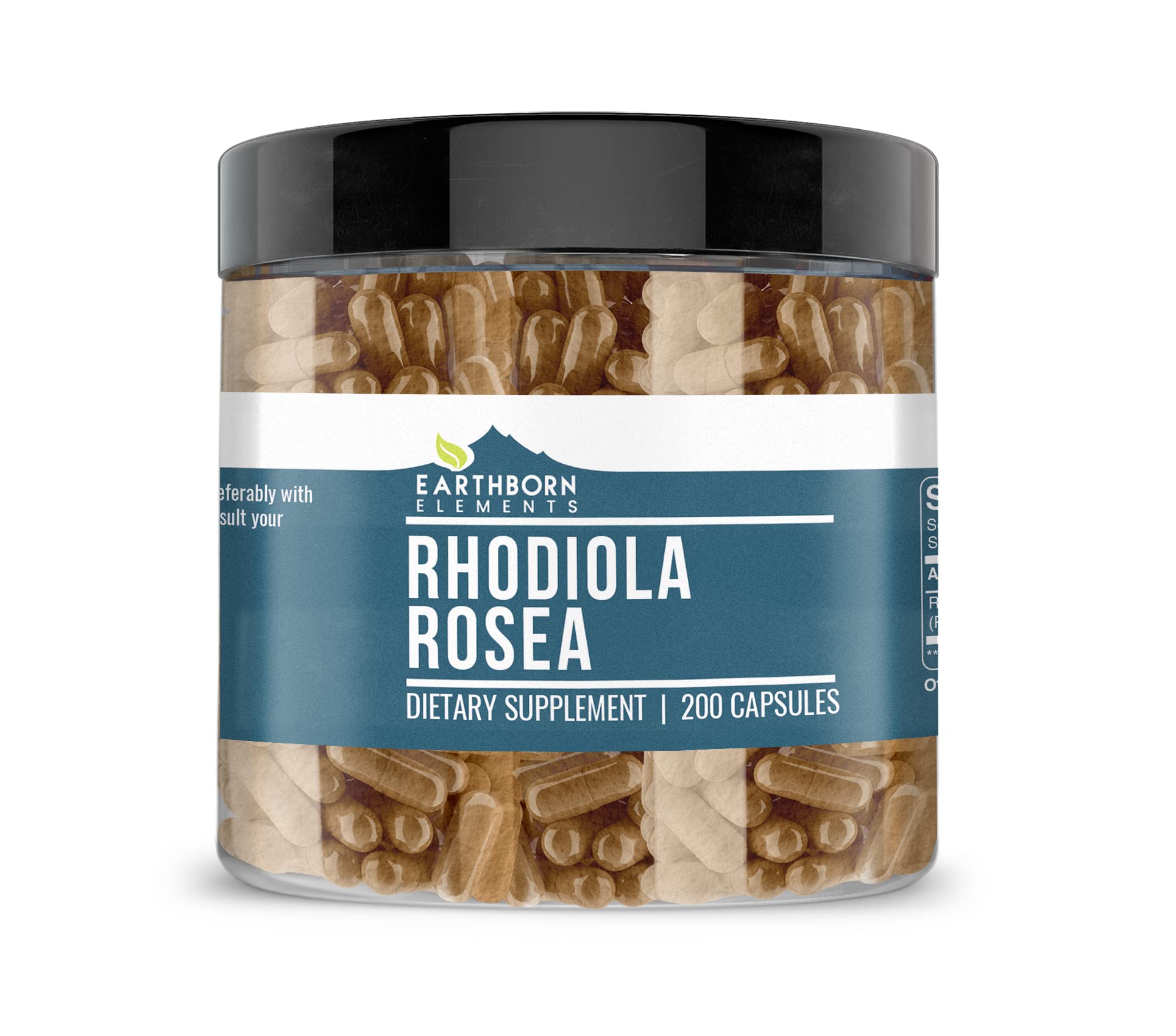 Earthborn Elements Rhodiola Rosea Root Extract - 200 Capsules | Pure & Undiluted