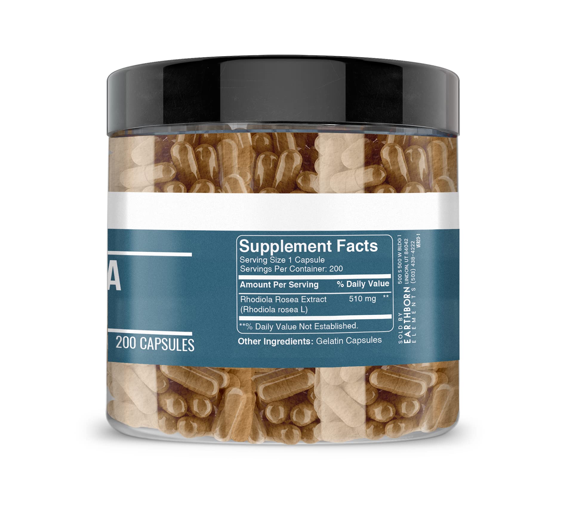 Earthborn Elements Rhodiola Rosea Root Extract - 200 Capsules | Pure & Undiluted