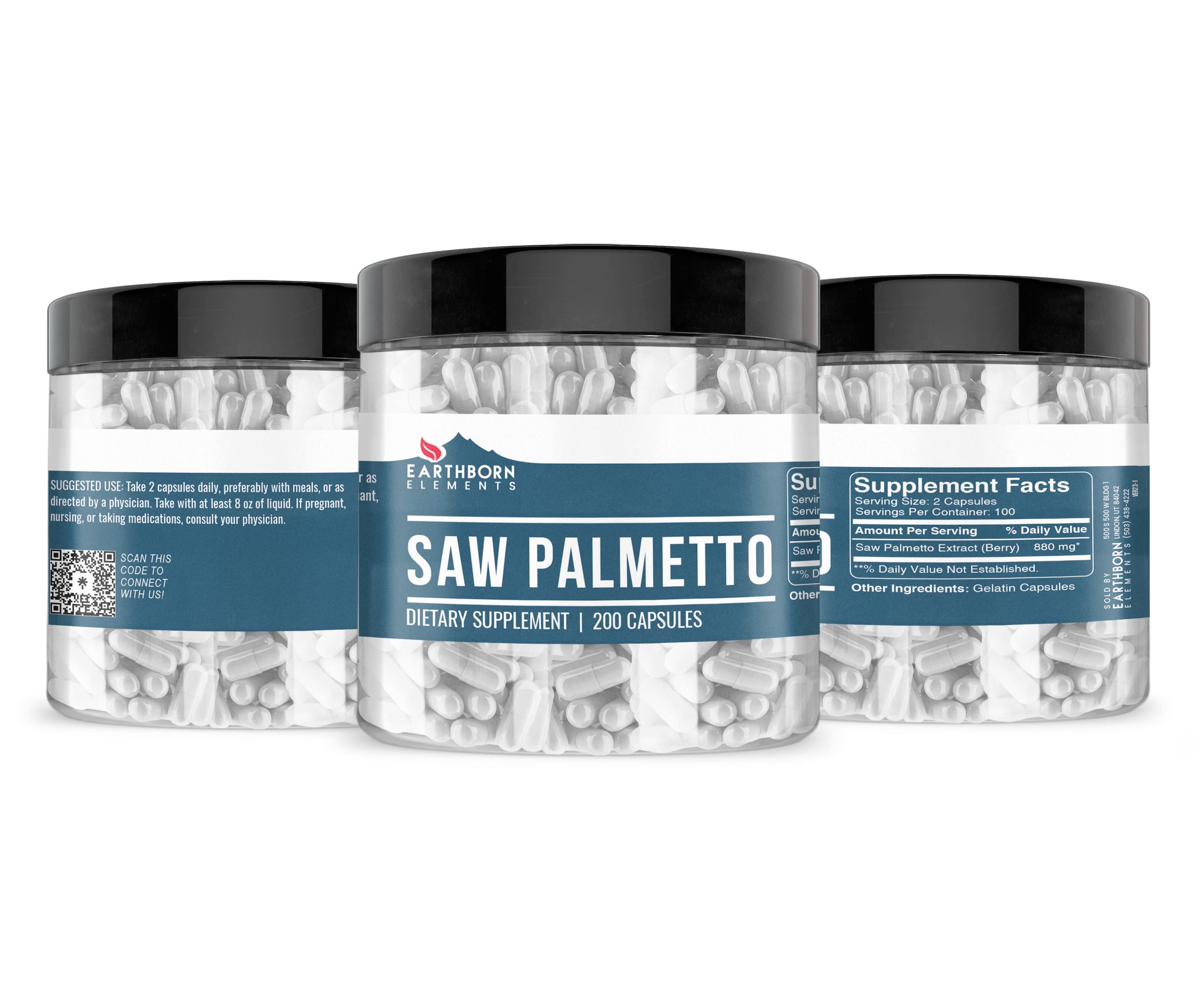Earthborn Elements Saw Palmetto 200 Capsules | Pure & Undiluted, No Additives
