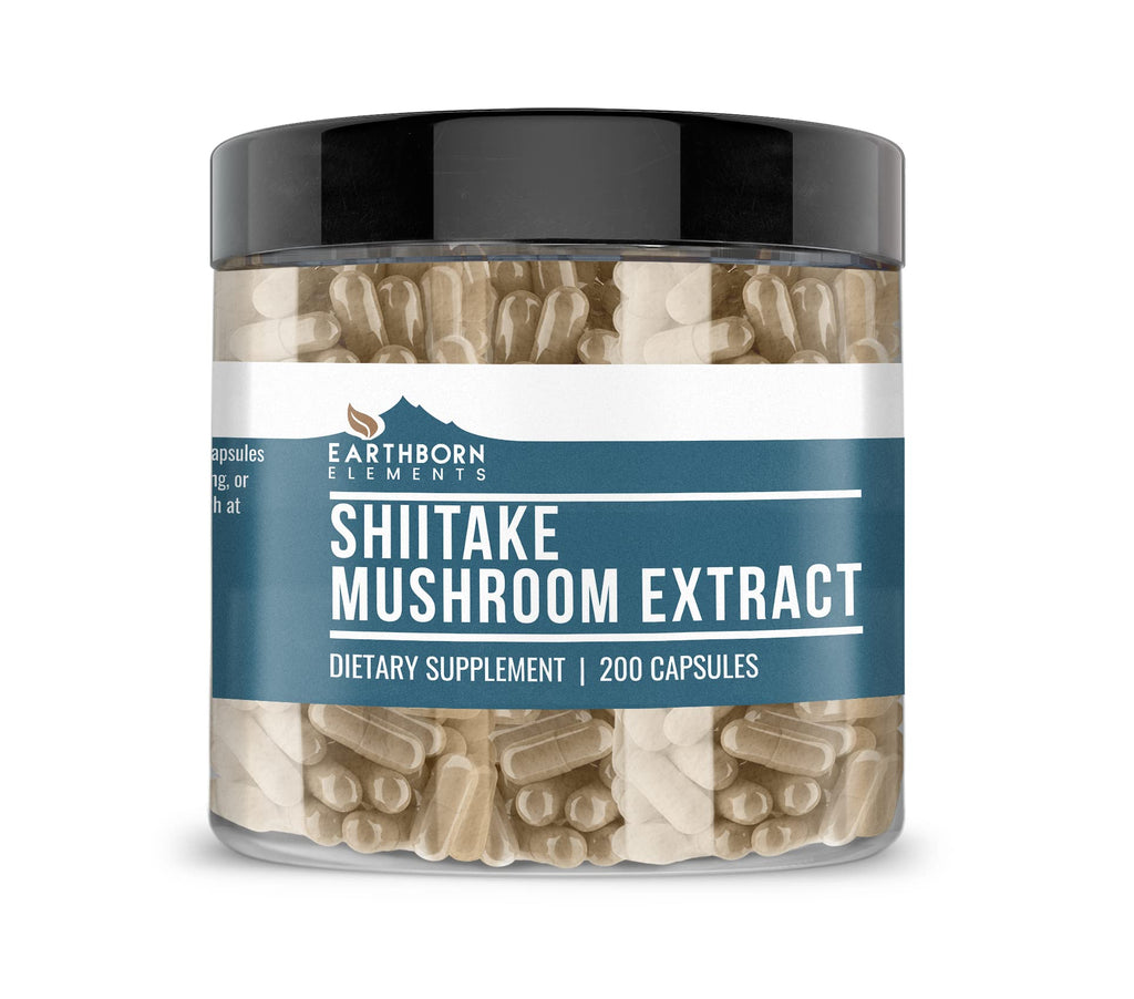 Earthborn Elements Shiitake Mushroom Extract - 200 Capsules | Pure & Undiluted