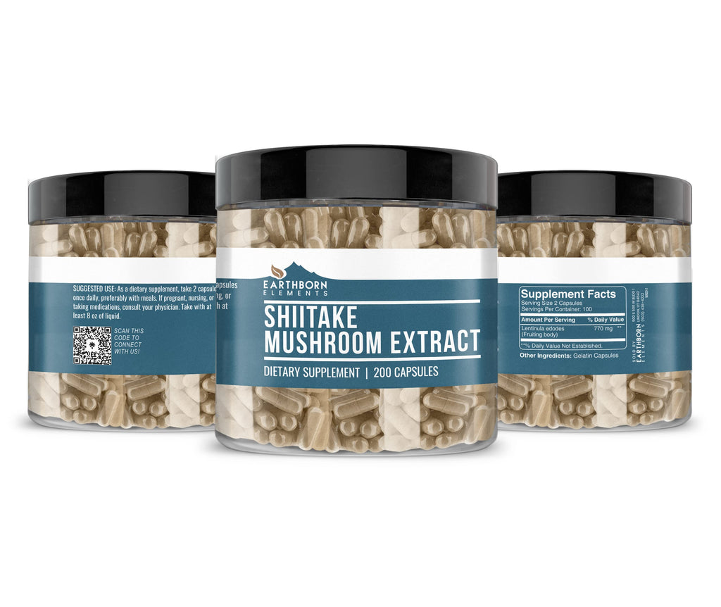 Earthborn Elements Shiitake Mushroom Extract - 200 Capsules | Pure & Undiluted
