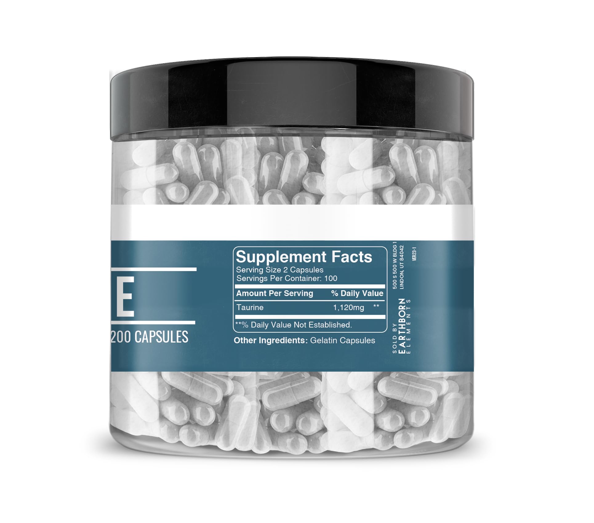 Earthborn Elements Taurine, 200 Capsules – Pure & Undiluted, No Additives