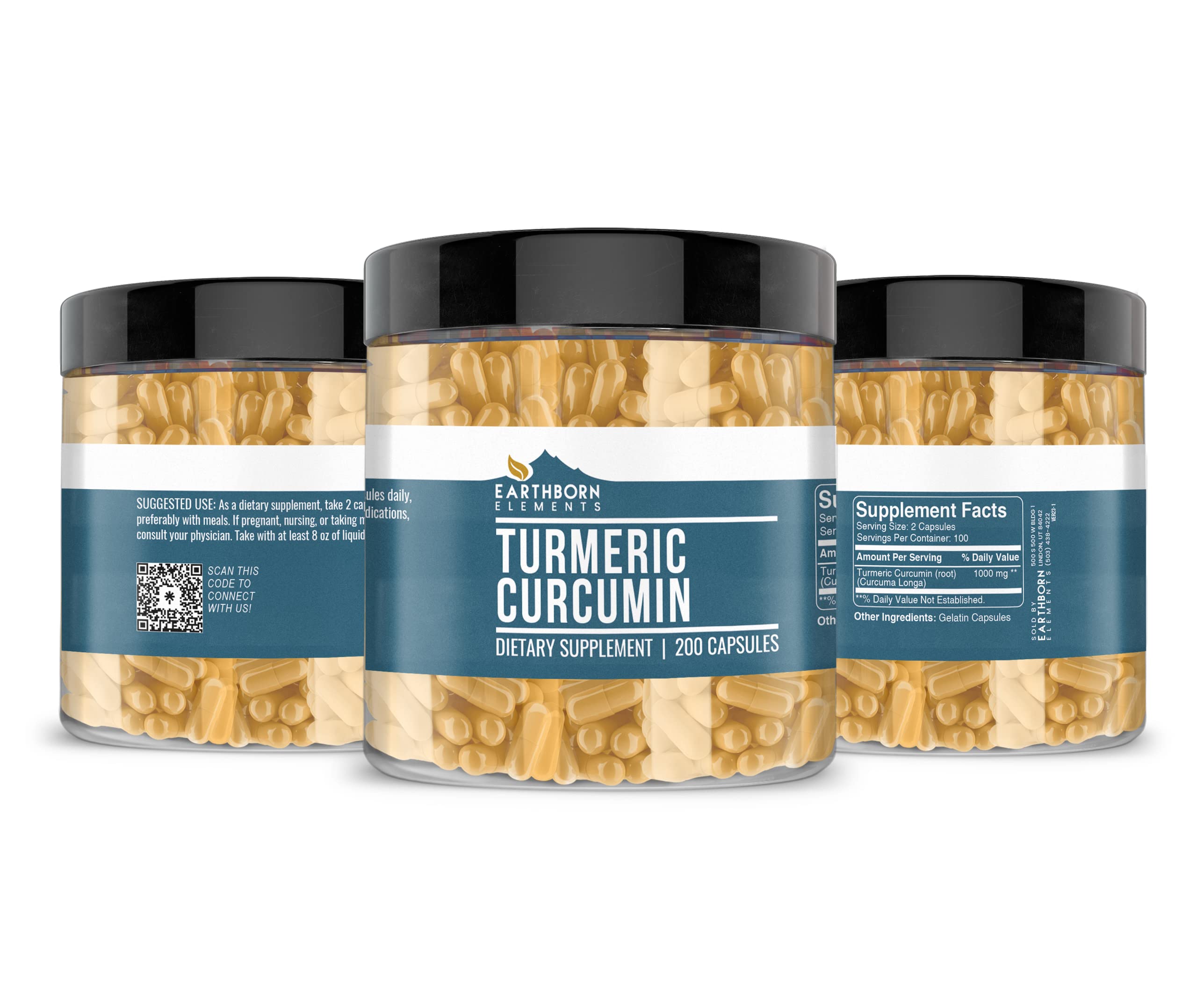 Earthborn Elements Turmeric Curcumin 200 Capsules - Pure & Undiluted