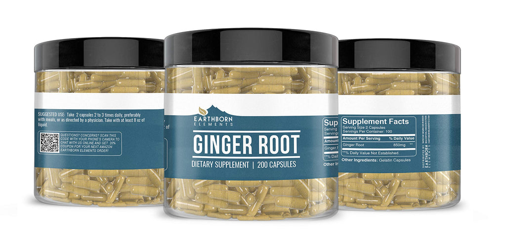 Earthborn Elements Ginger Root Capsules - 200, Pure & Undiluted, No Additives