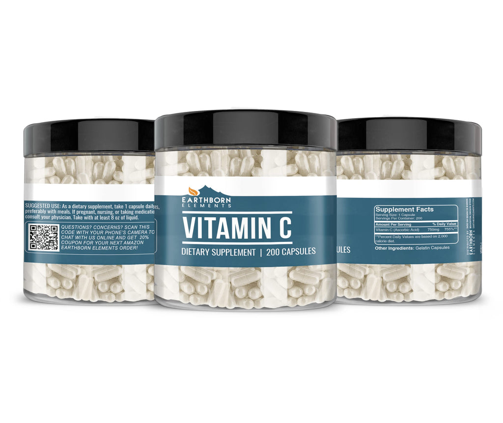 Earthborn Elements Vitamin C 200 Capsules - Pure & Undiluted