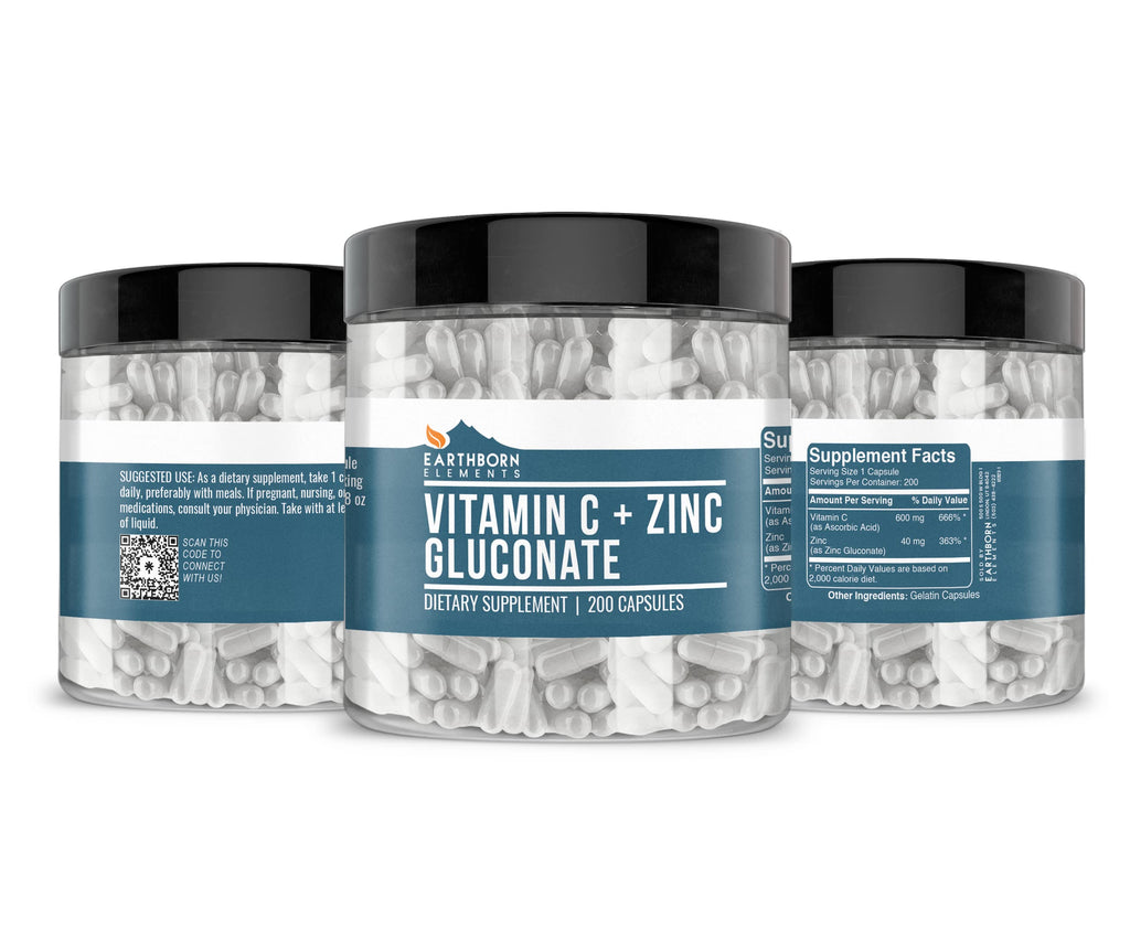 Earthborn Elements Vitamin C + Zinc Gluconate — 200 Capsules