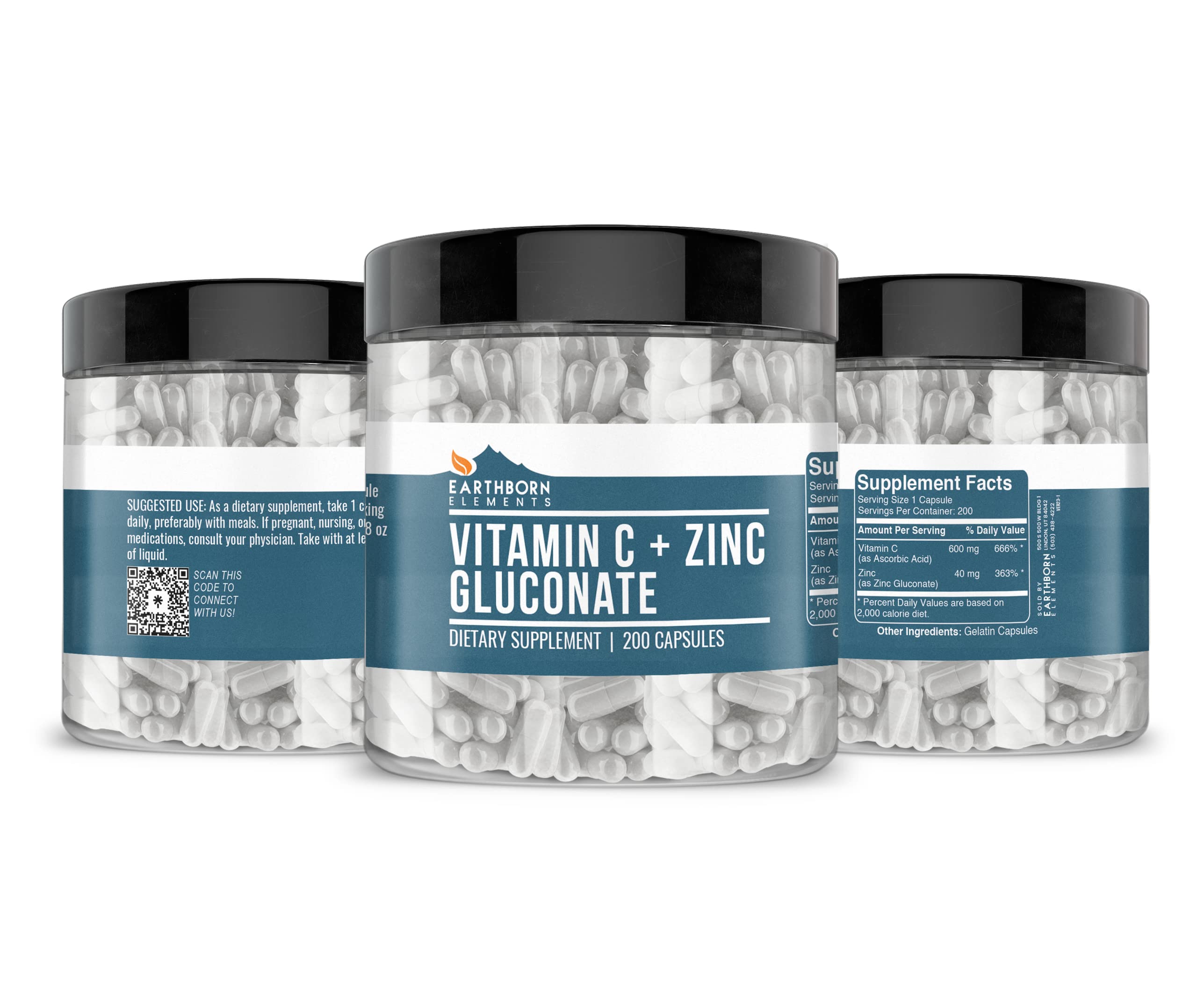 Earthborn Elements Vitamin C + Zinc Gluconate — 200 Capsules