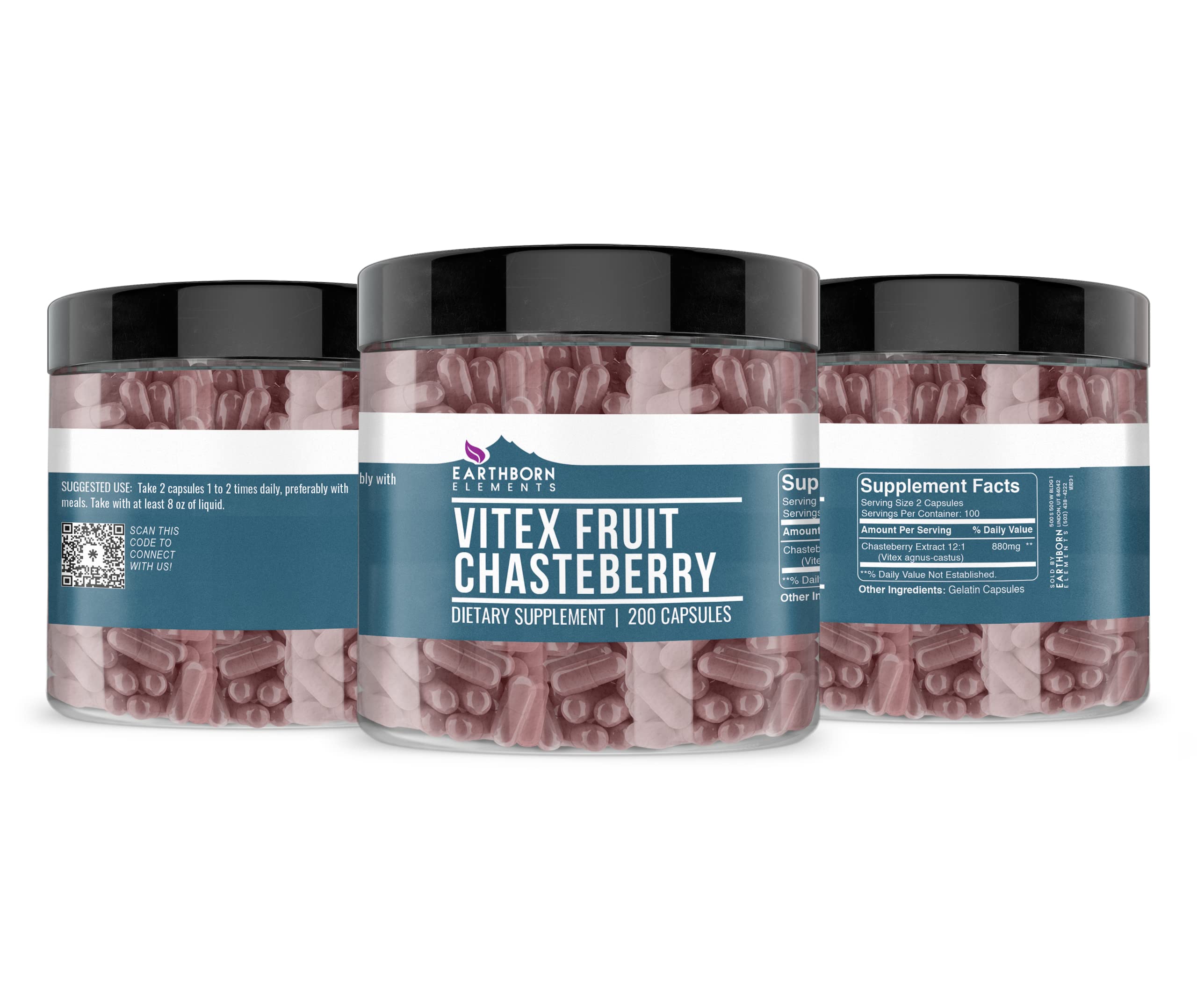 Earthborn Elements Vitex (Chasteberry) 200 Capsules – Pure & Undiluted