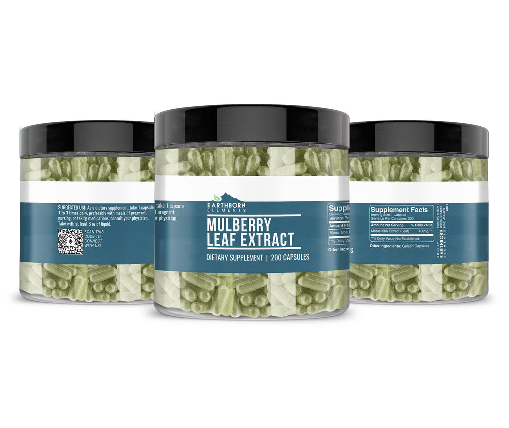 Earthborn Elements White Mulberry Leaf Extract 200 Capsules - Pure Undiluted