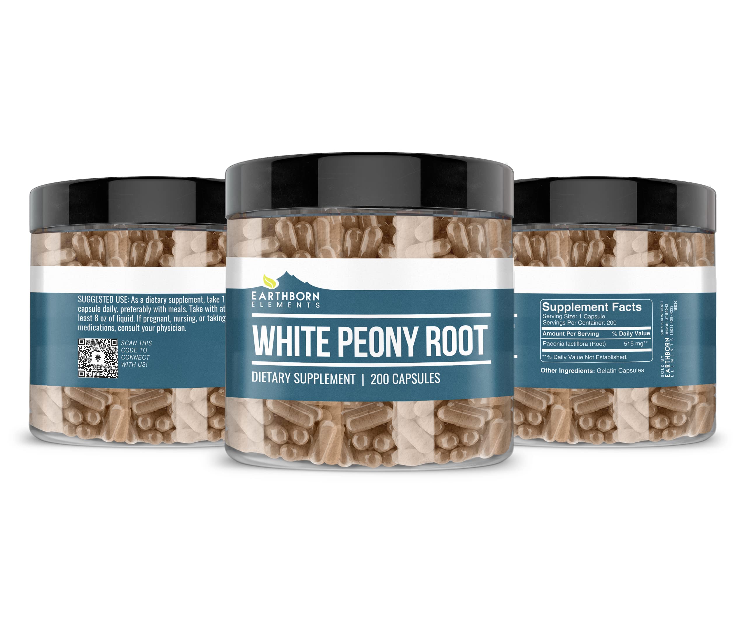 Earthborn Elements White Peony Root 200 Capsules | Pure & Undiluted