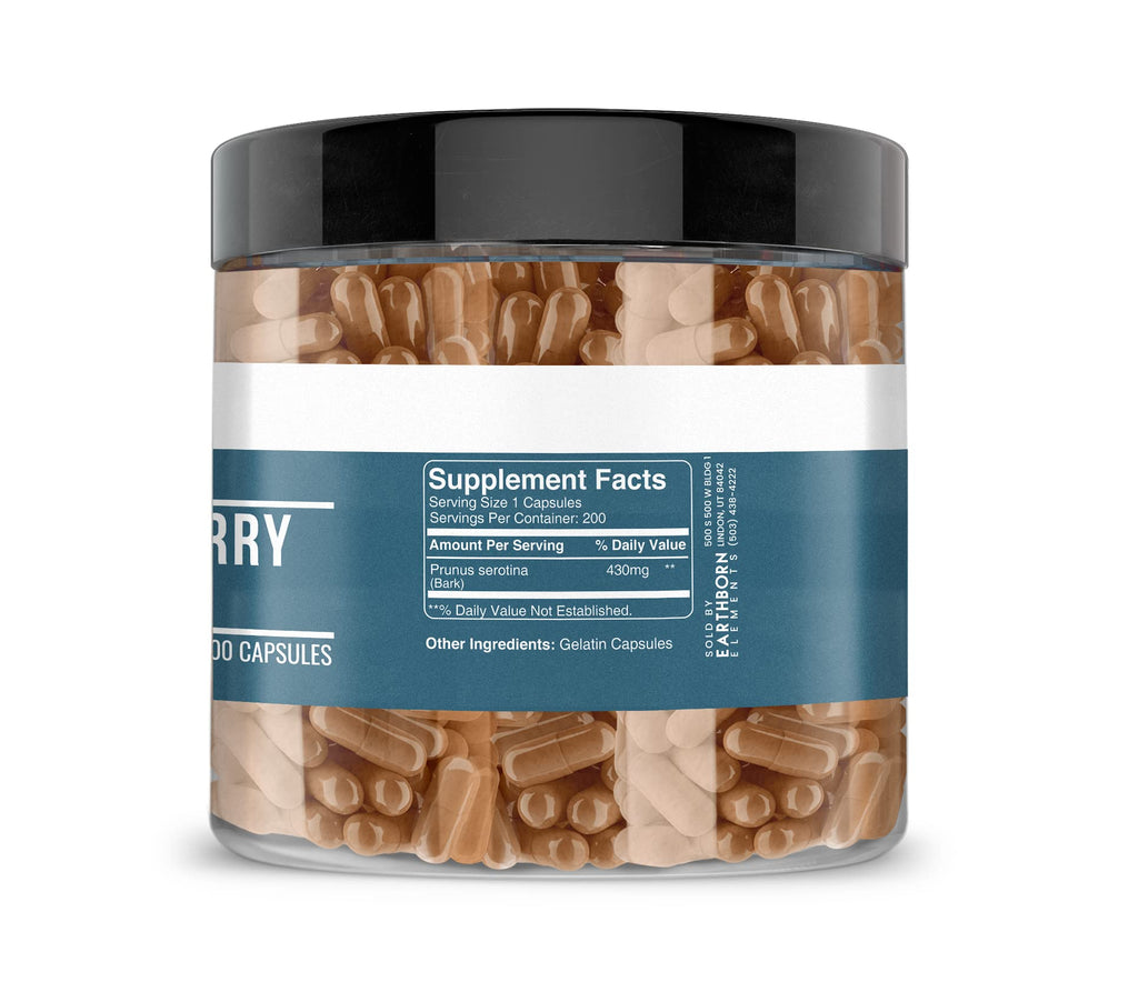 Earthborn Elements Wild Cherry Bark 200 Capsules - Pure & Undiluted