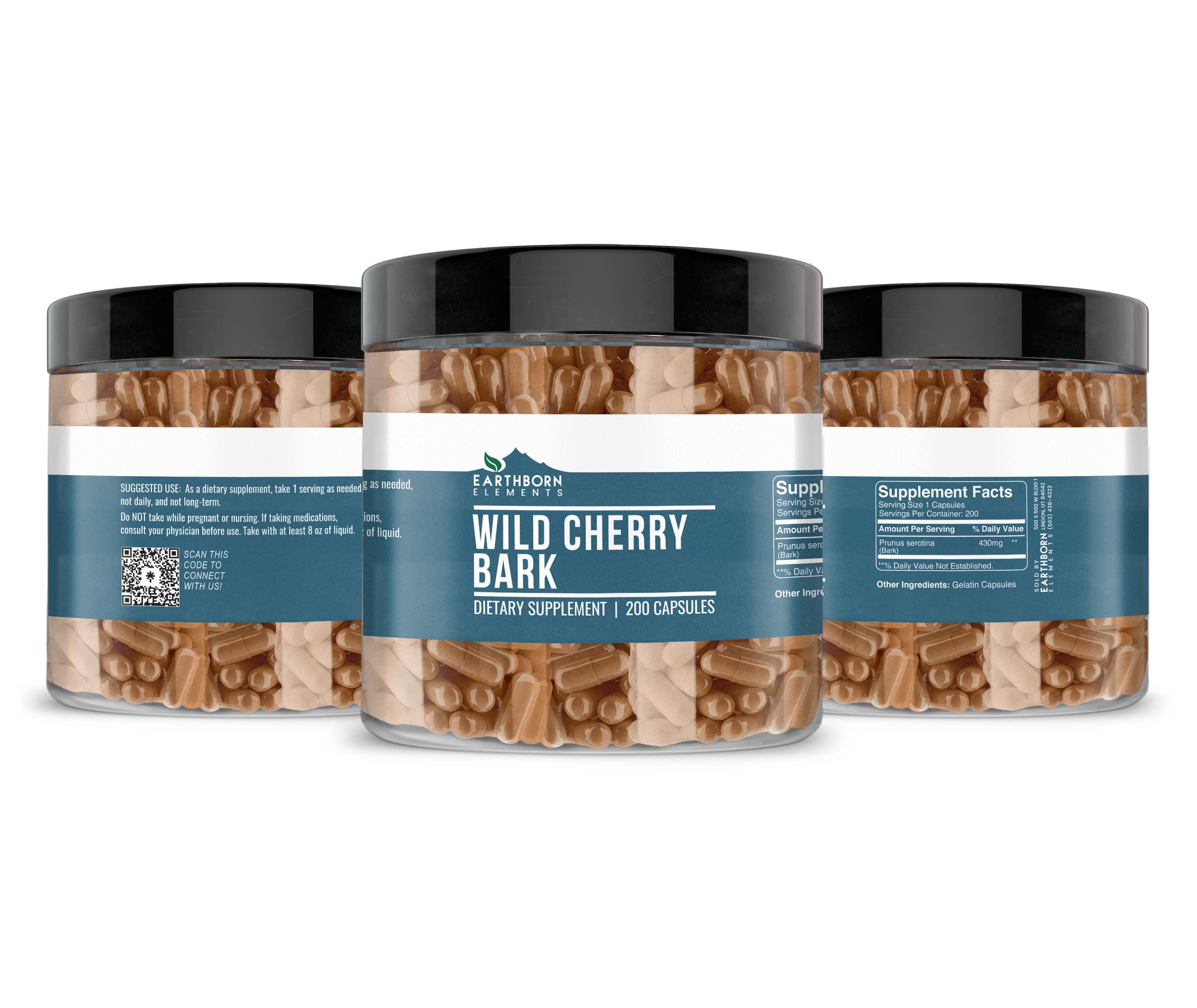 Earthborn Elements Wild Cherry Bark 200 Capsules - Pure & Undiluted