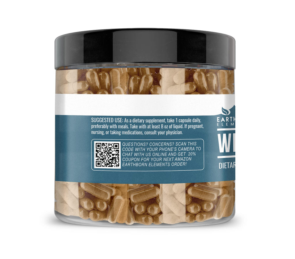 Earthborn Elements Willow Bark Extract Capsules (200 Count) - Pure & Undiluted, No Additives