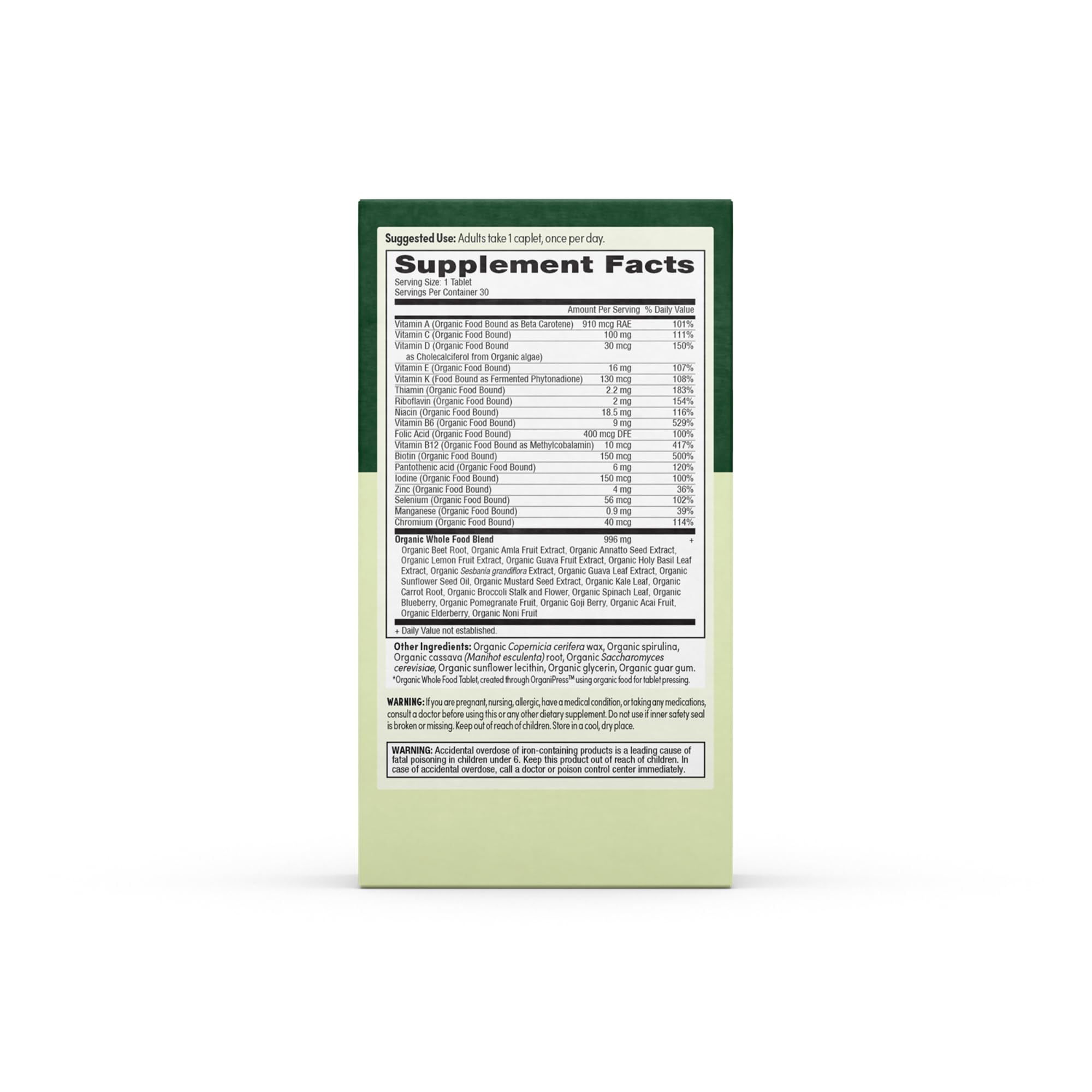 EarthFirst Organic Men's Multivitamin - Whole-Food, Once Daily, 19 Vitamins - 30 Count