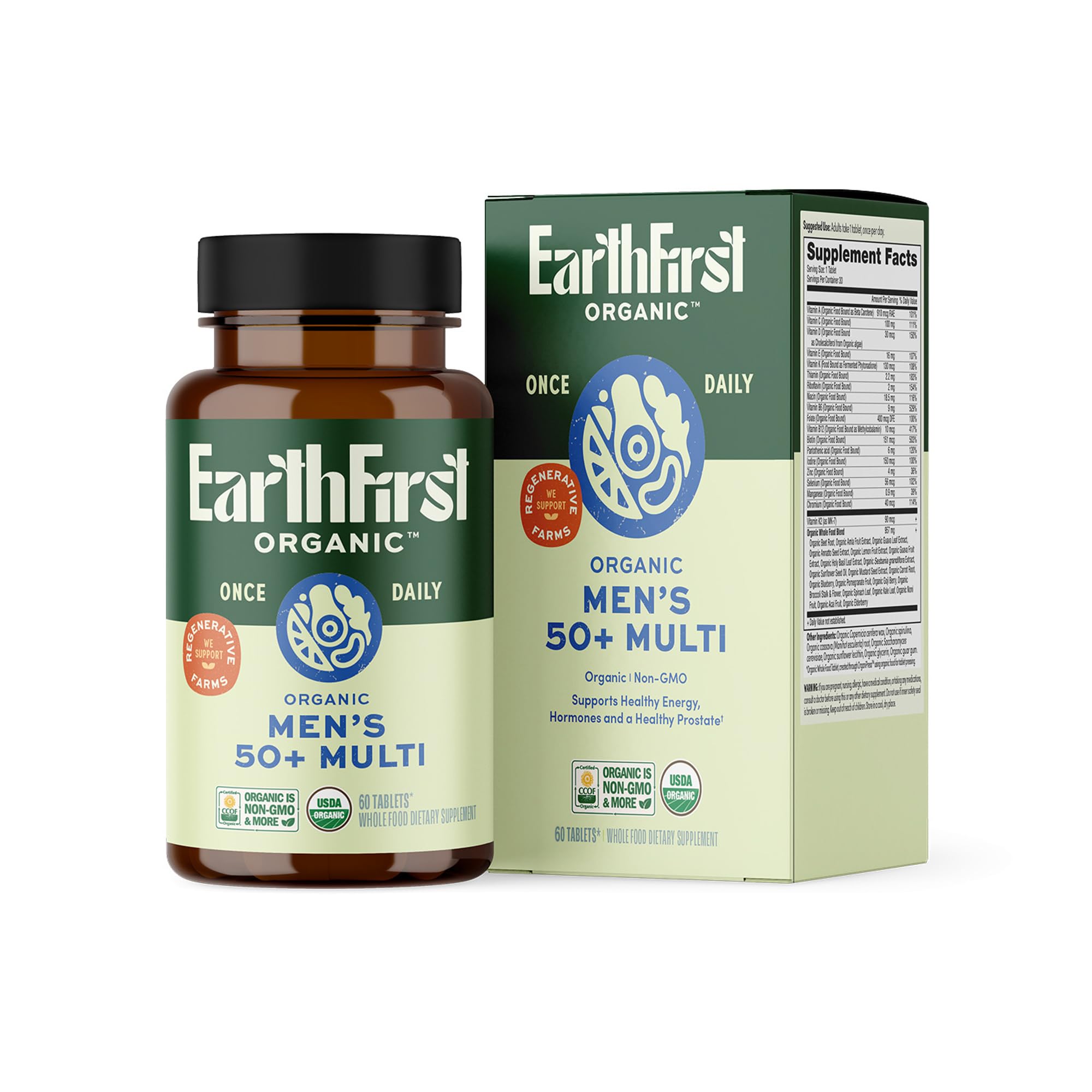 EarthFirst Organic Once Daily Multivitamin for Men 50+ - 60 Count