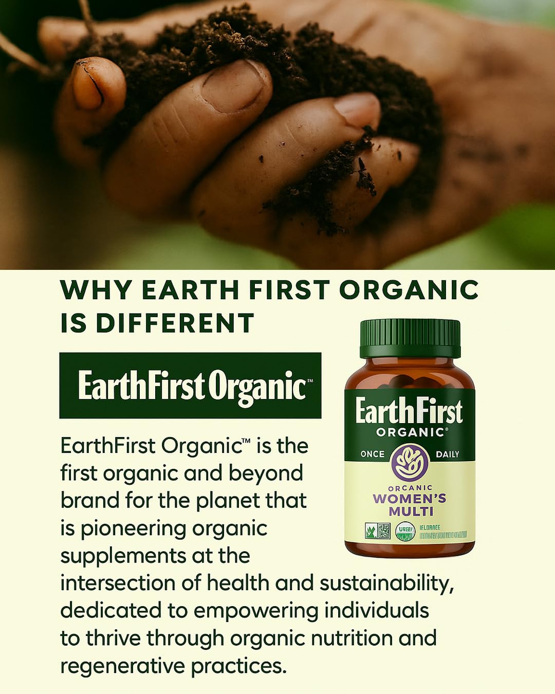 EarthFirst Organic Once Daily Multivitamin for Women 50+ - Bone, Energy & Heart Health (60 Count)