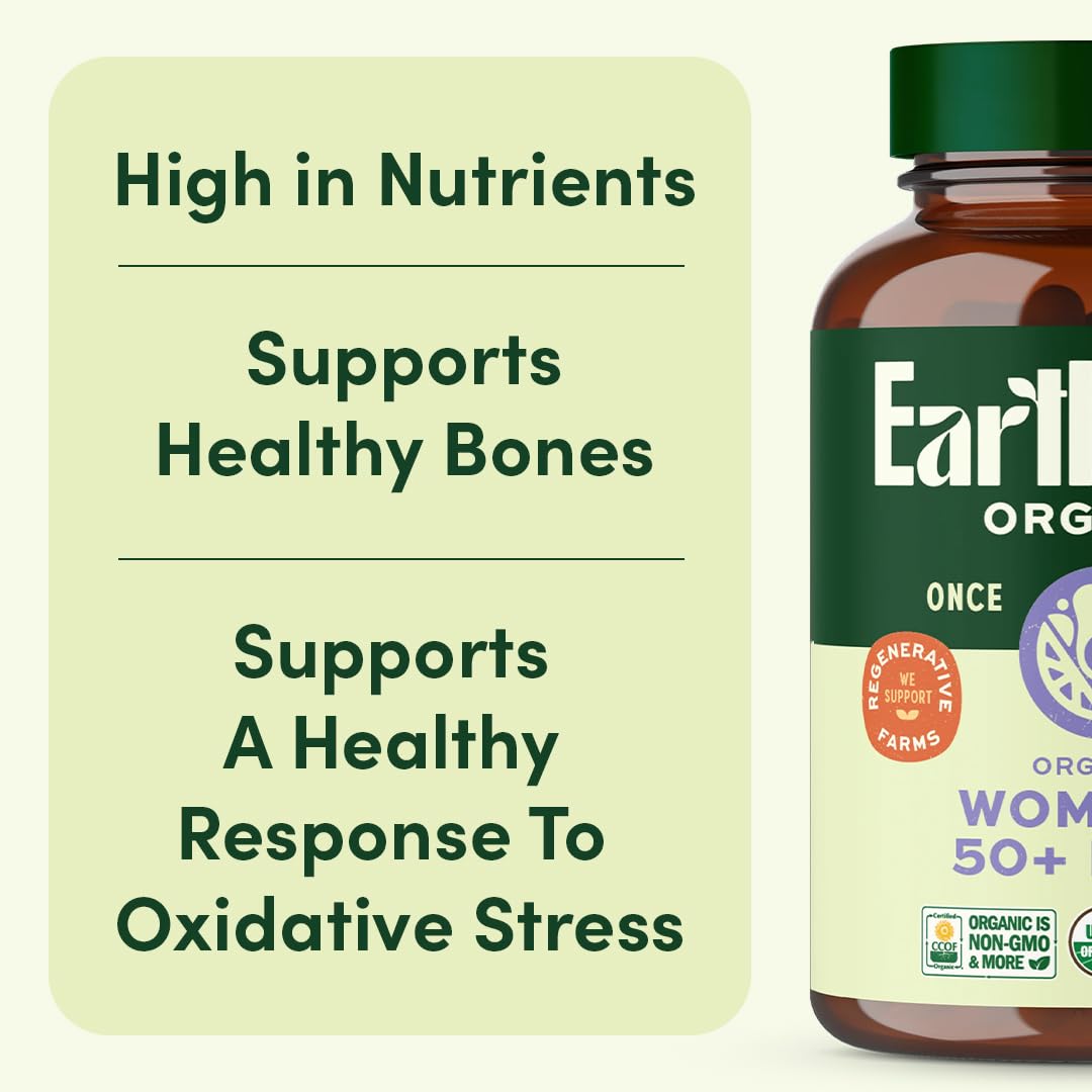 EarthFirst Organic Once Daily Multivitamin for Women 50+ - Bone, Energy & Heart Health (60 Count)