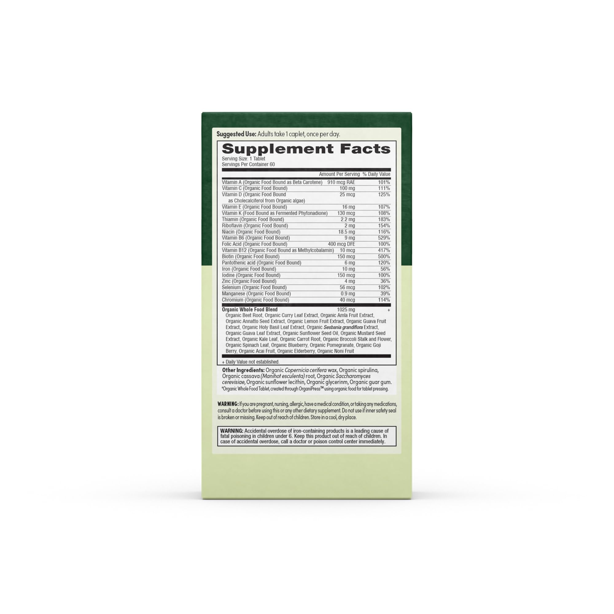 EarthFirst Organic Women’s Multivitamin – 60 Count with Iron & B12