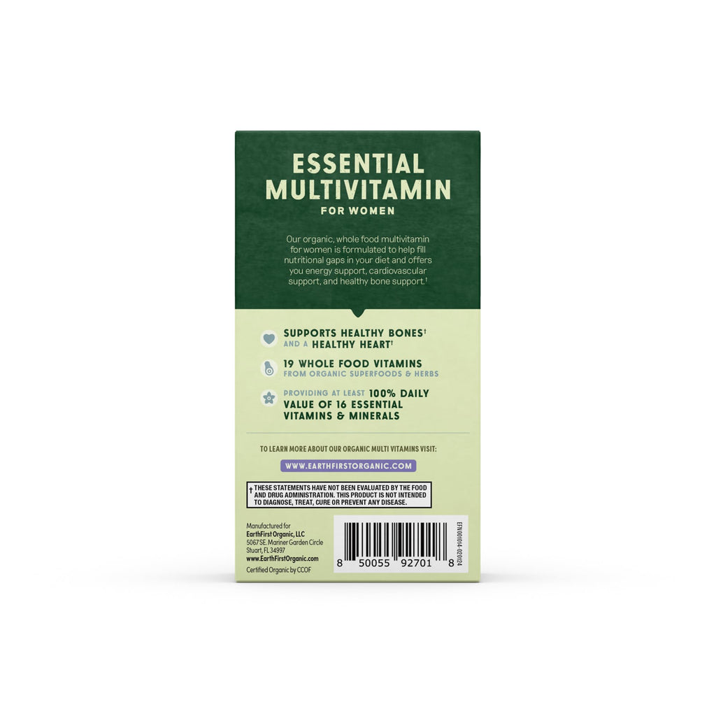 EarthFirst Organic Women's Multi Vitamin - 19 Vitamins from Herbs & Superfoods - 30 Count